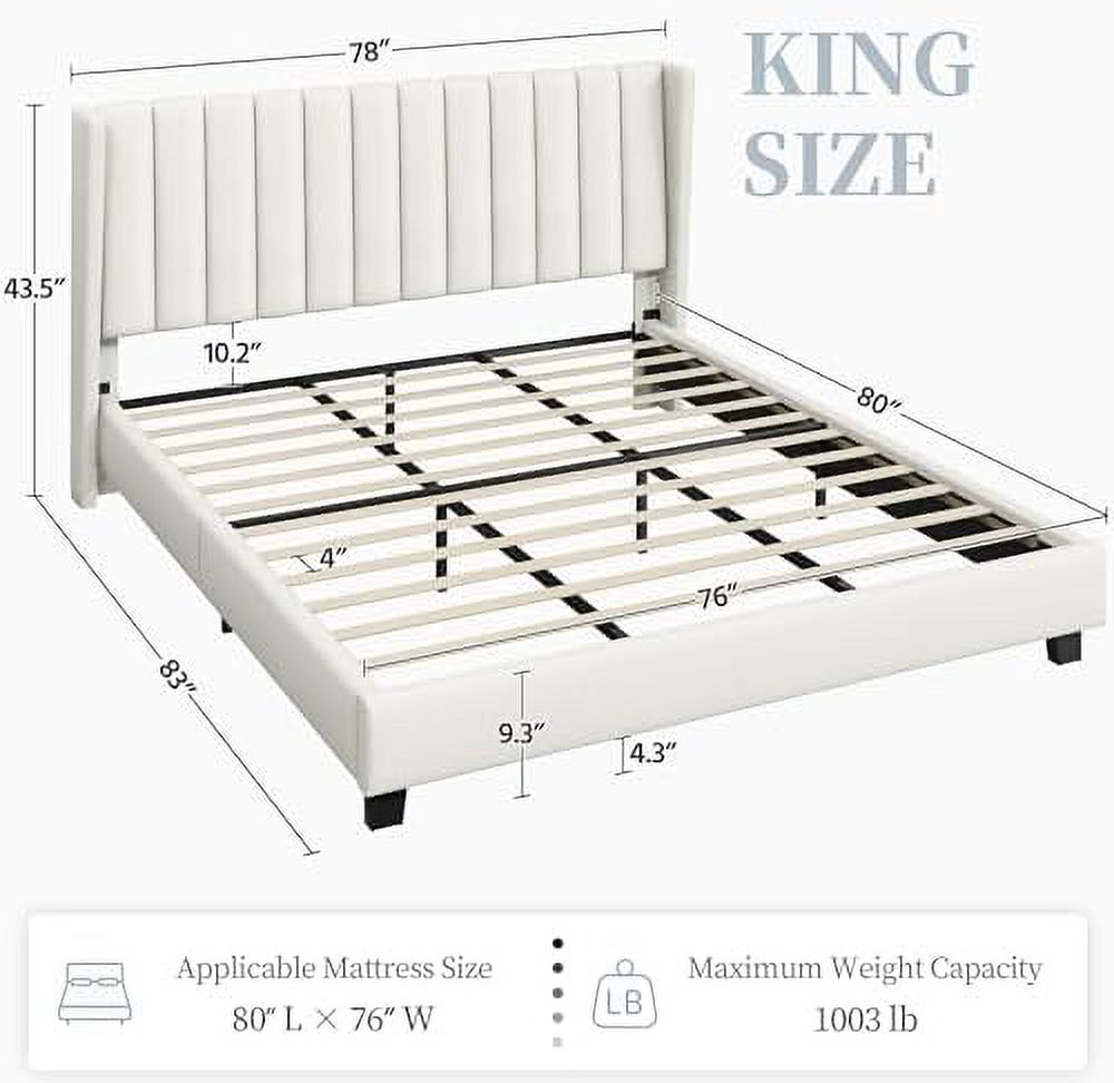 RUNFAYBIU Full Bed Frame Upholstered Platform Bed with Fabric Headboard  Wing Edge Design/Non-Slip and Noise-Free/Wooden Slats Support/No Box Spring Needed/Easy Assembly  Navy Blue Full B