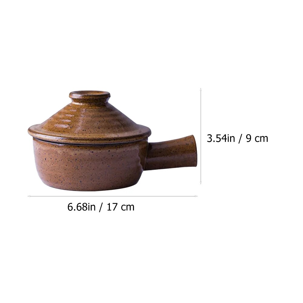 Ceramic Pot Soup Small Lid Saucepan Microwave Oven Casserole Stoneware Hot Baking Pan With Lid Light Brown