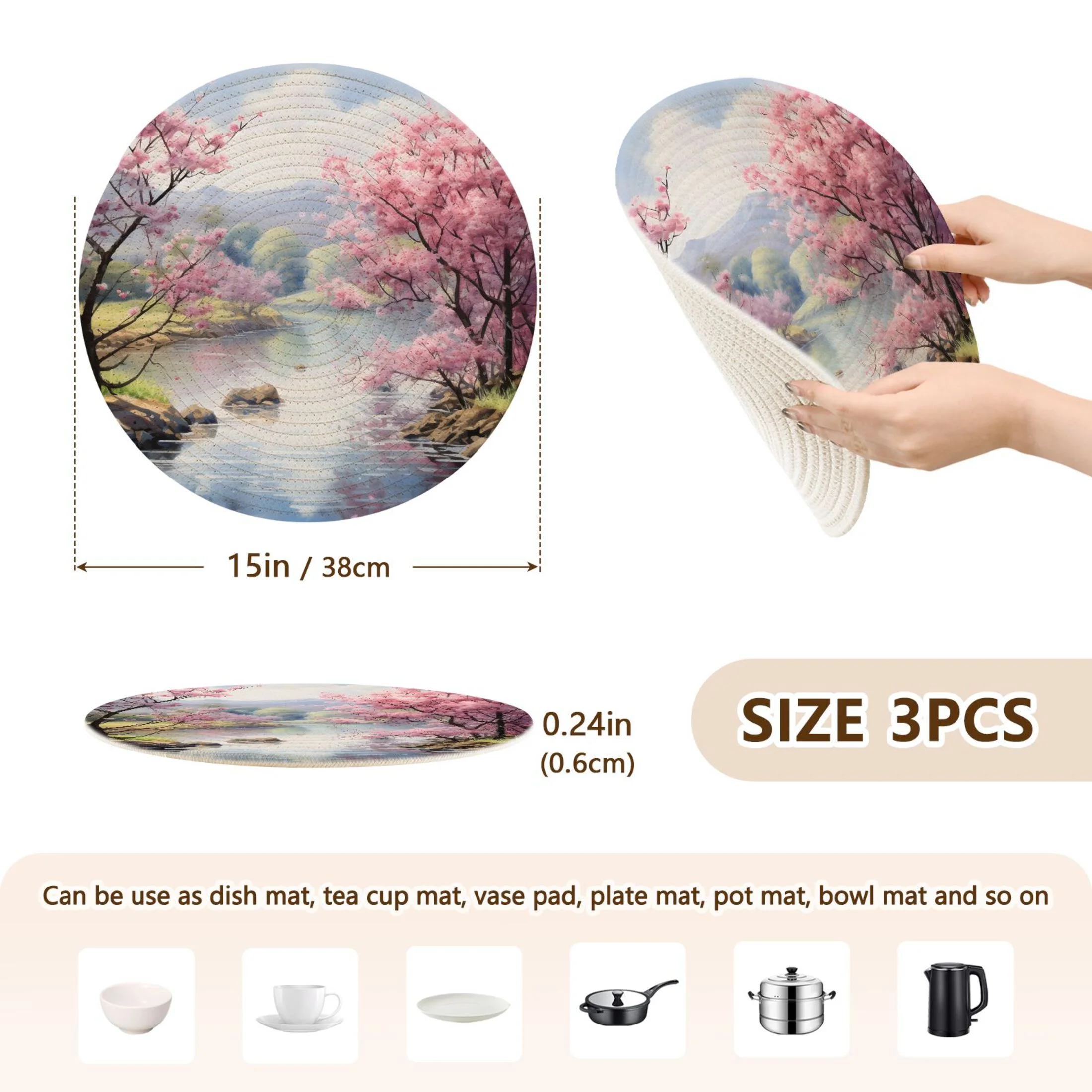 Abstract Flowers and Trees 3 PCs Pot Holders Trivets Kitchen 15