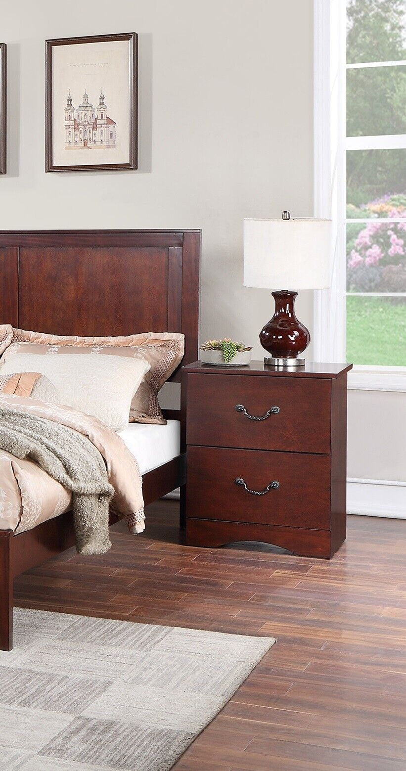 Brown Finish Chic Design 3pc Queen Size Bed Set Bedroom Furniture 2x Nightstands Wooden Headboard Footboard