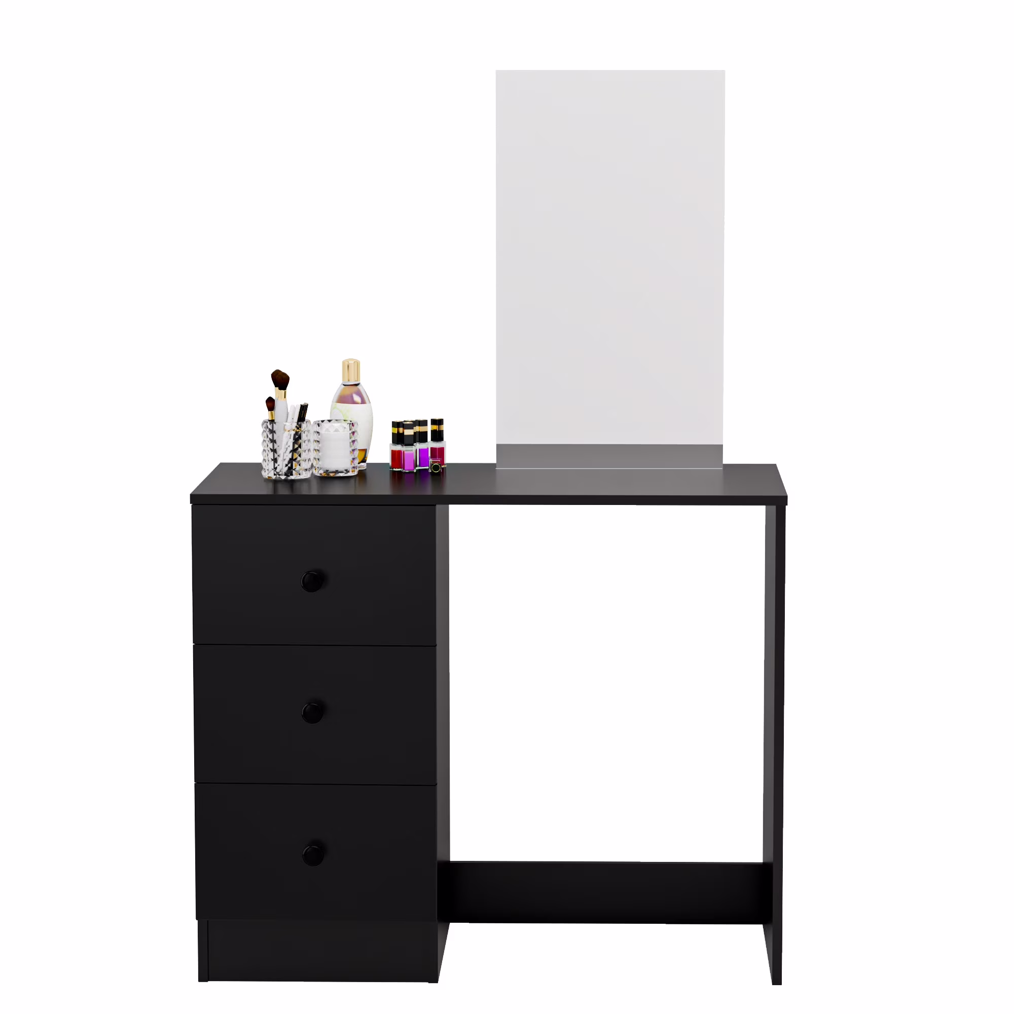 Boahaus Kira MINI Modern Makeup Vanity Set, 3 Drawers, Mirror, Basic Knobs, Black, for Bedroom