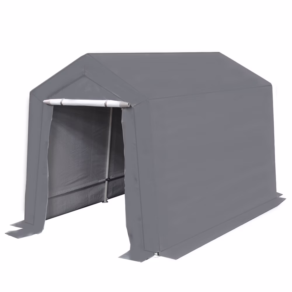 King Canopy 7' x 12' Silver Garage Cover and Front Wall Set