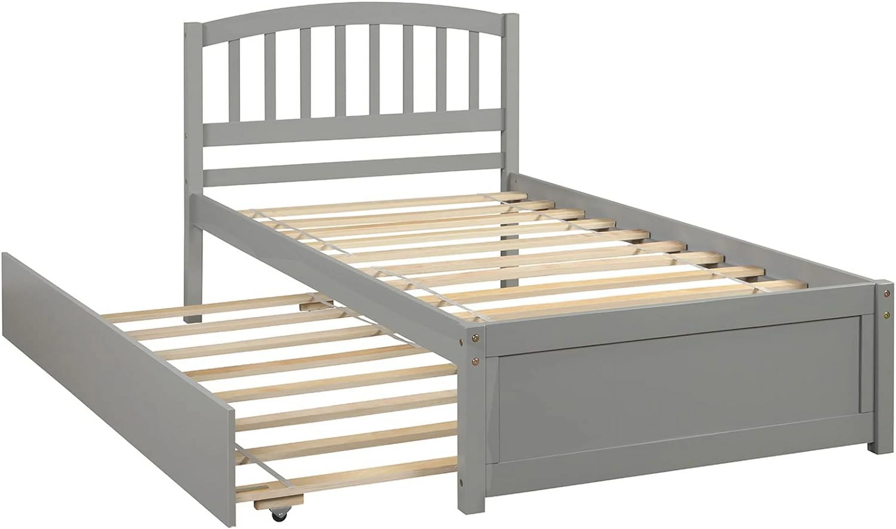 Bed Frame With Trundle Wooden Platform Bed With Headboard Solid Wood Captain Beds For Boys Girls Kids Teens, No Box Spring Needed, Gray