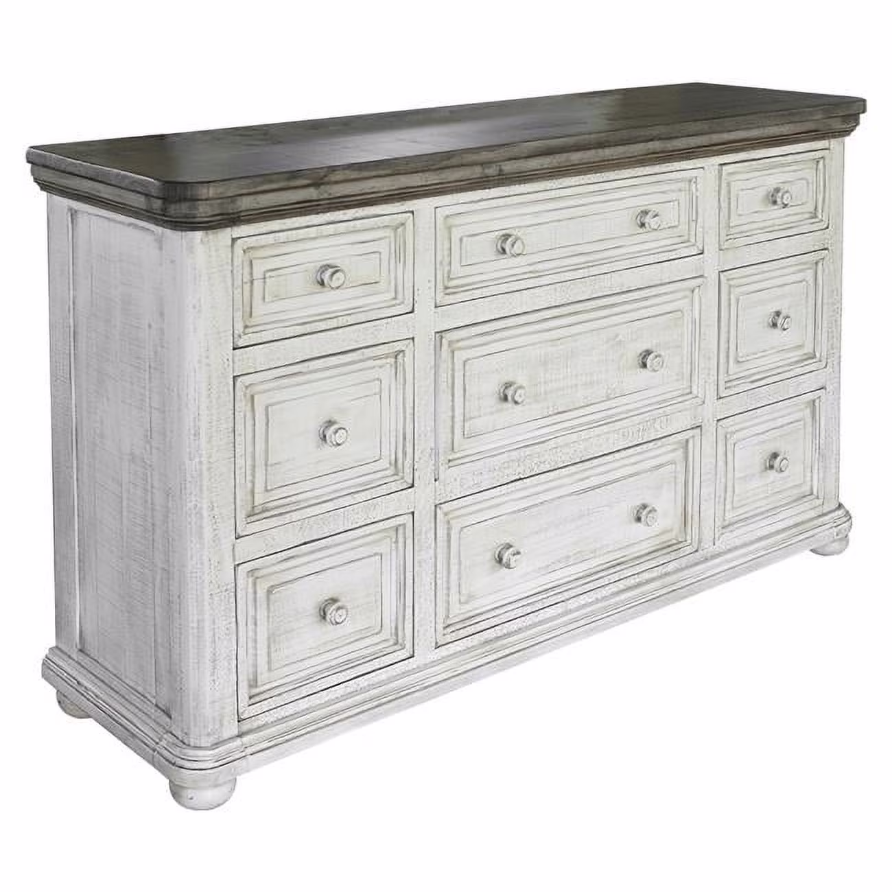 62 in. Solid Wood Nine Drawer Triple Dresser, Gray & Ivory