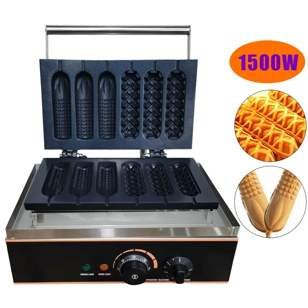 MIDUO 1500W Commercial Electric 6X French Hot Dogs Waffle Baker Machine Nonstick