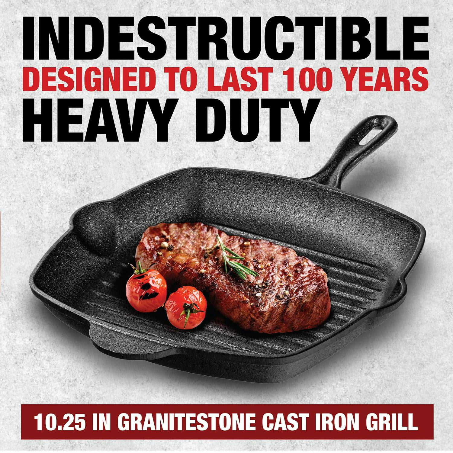 Granitestone 10.25 in. Pre-Seasoned Cast Iron Square Grill Pan