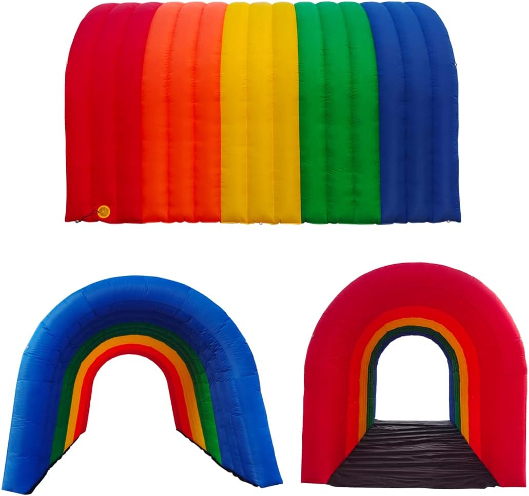 Rainbow Inflatable Tunnel Entrance Inflatable Tunnel Tent with Air Blower and Separable Mat for Wedding, Party, Outdoor Events