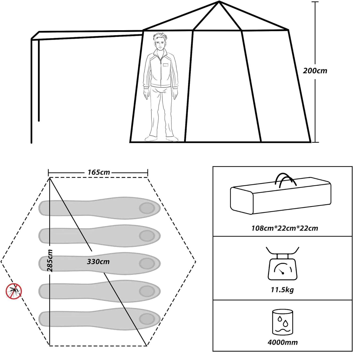 QCAI 4-6 Person Large Waterproof Camping Tents Family Tent with Quick Up System Dome Ventilate Camp Tents for Camping Hiking Outdoor Picnic 3.3x3.3x2m
