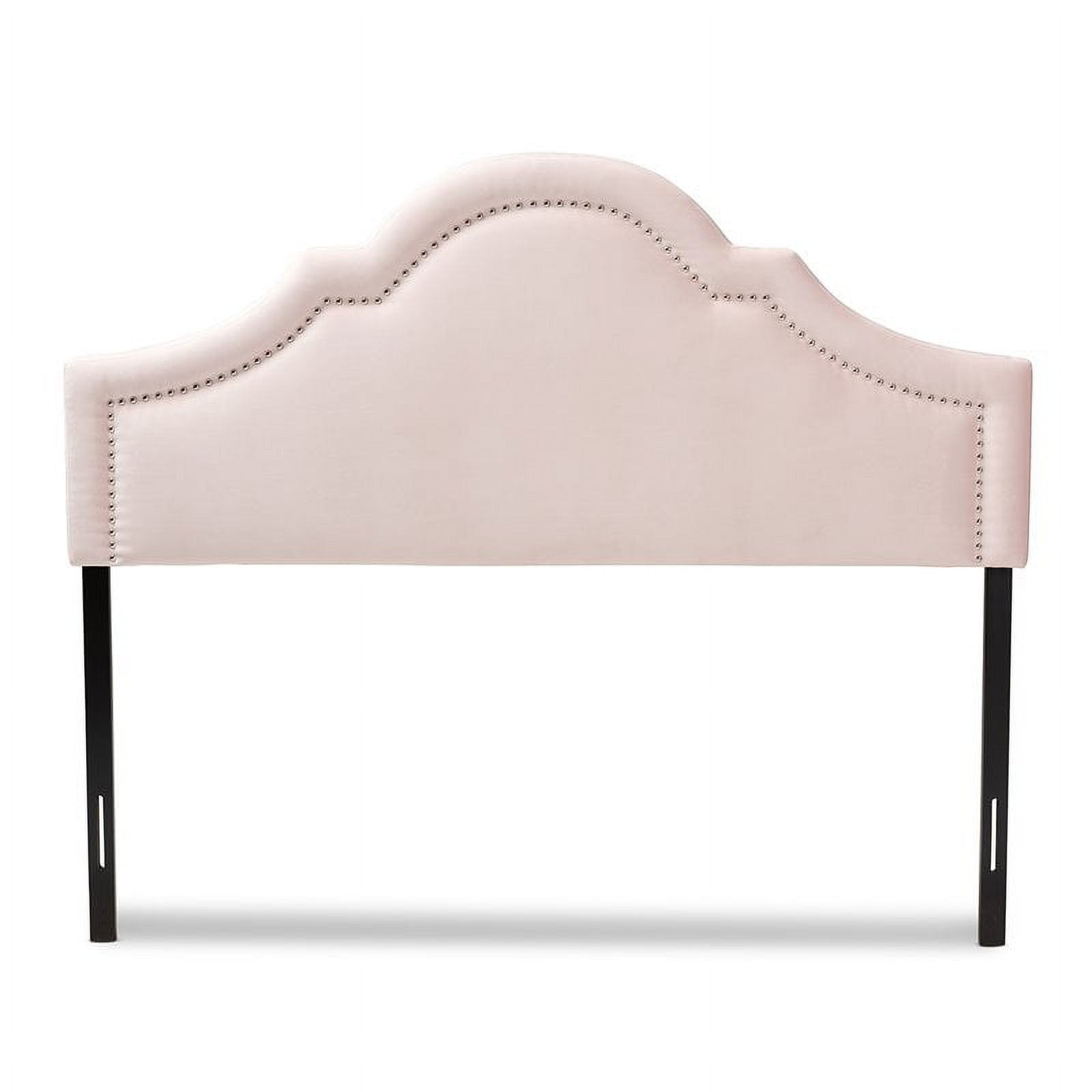 Bowery Hill Modern Velvet/Wood Full Headboard with Adjustable Legs in Pink