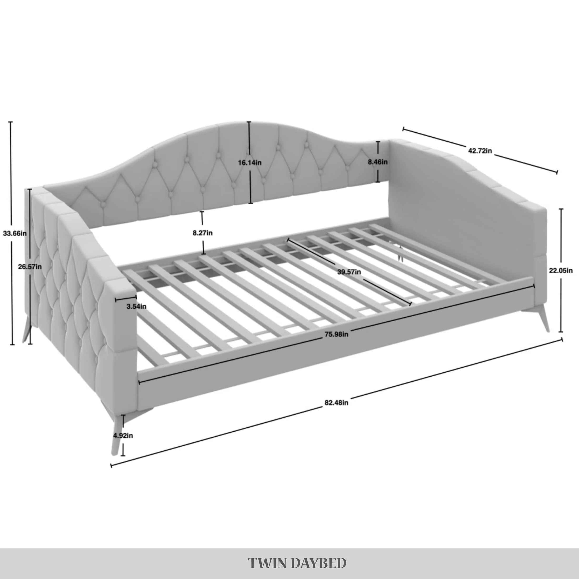 Castle Place Modern Camelback Silhouette Velvet Upholstered Twin Daybed, Light Blue