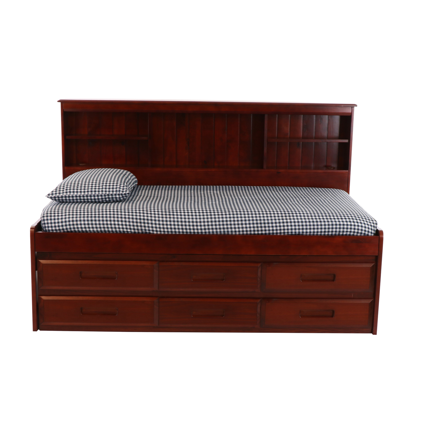 OS Home and Office Furniture Model 2822-K6-KD, Solid Pine Twin Daybed with Six Sturdy Drawers in Rich Merlot