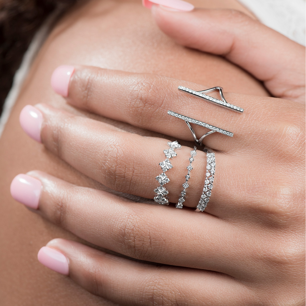 Estella Collection 1/5 Carat T.W. Natural Diamond 14K Solid Rose Gold Double Bar Cocktail Ring - Diamond Open Bar Ring (0.20 CT. T.W. G-H Color, SI1-SI2 Clarity) Jewelry Gift For Women