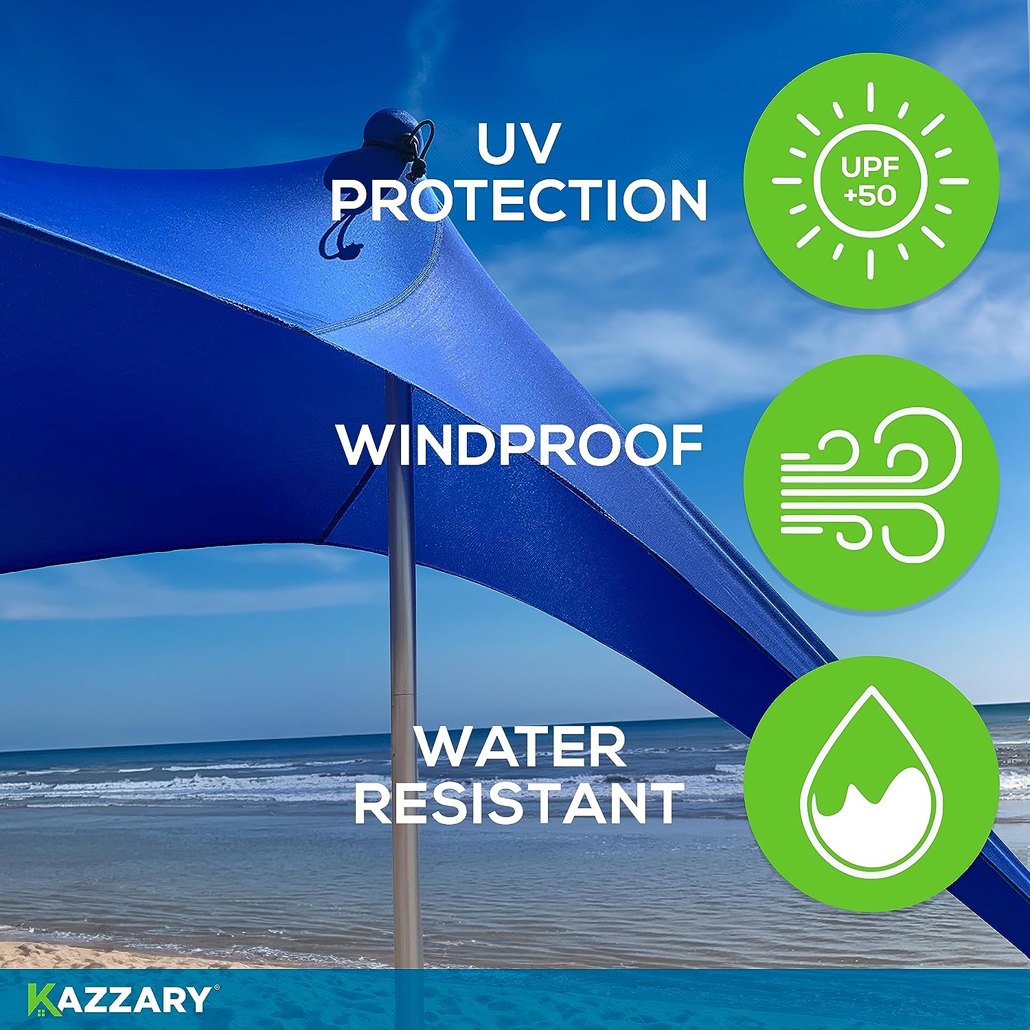 RUO Beach Tent Sun Shelter, XL 7ft Tall 10x10, UPF50+ Lightweight Outdoor Beach Shade Canopy. Easy Setup Beach Canopy Tent Sun Shade, 4 Stability Poles, Ground Pegs and Flying Disc Sand Shovel