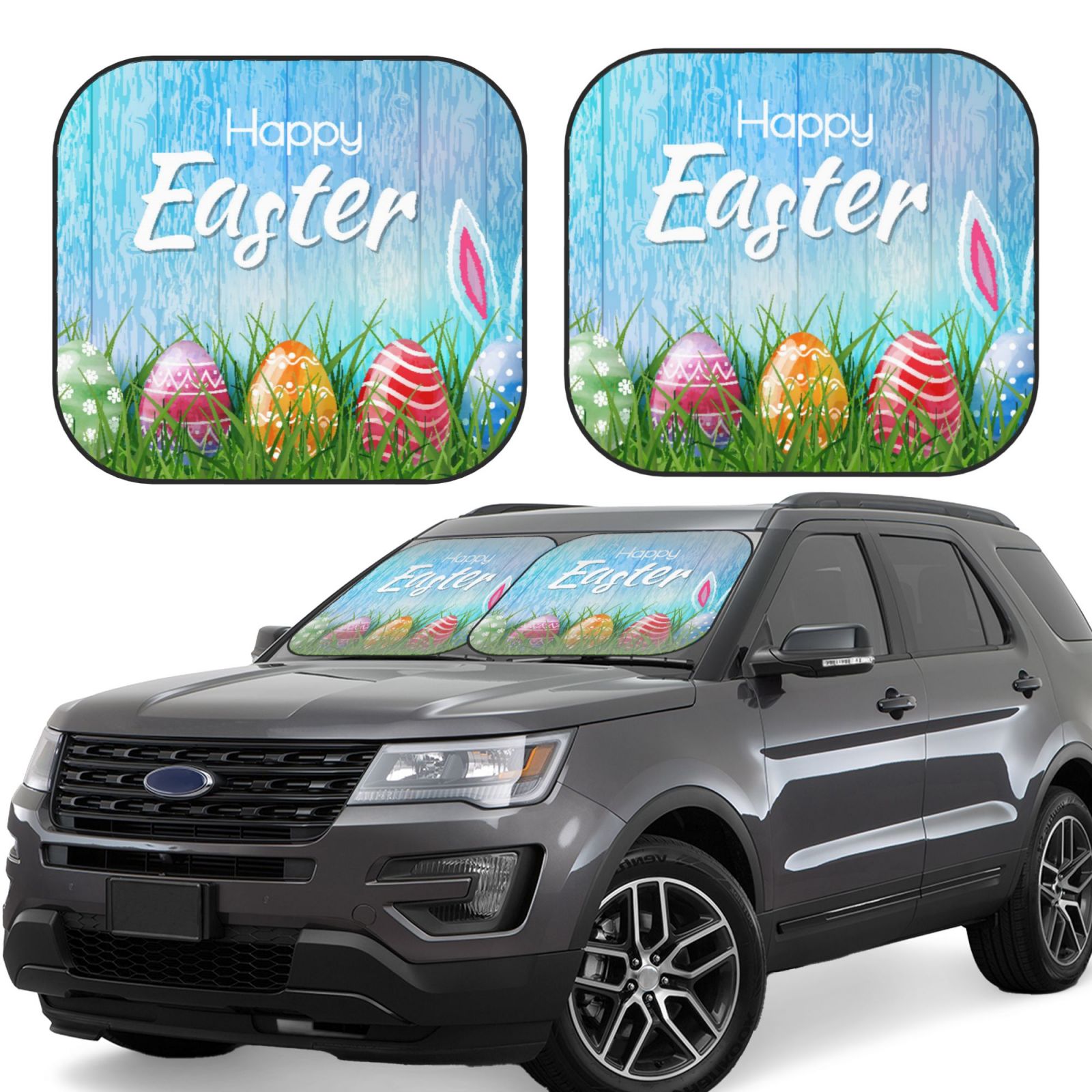 Lukts Happy Easter Print 2 Piece Car Sun Shade Windshield,Foldable Car Shade Front Windshield With Keeps Your Vehicle Cool, For Most Sedans Suv And Trucks - Small