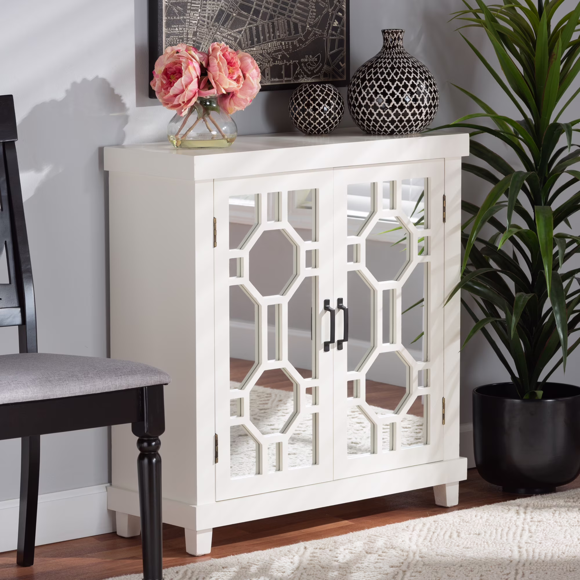 Baxton Studio Carlena Modern and Contemporary White Finished Wood and Mirrored Glass 2-Door Sideboard