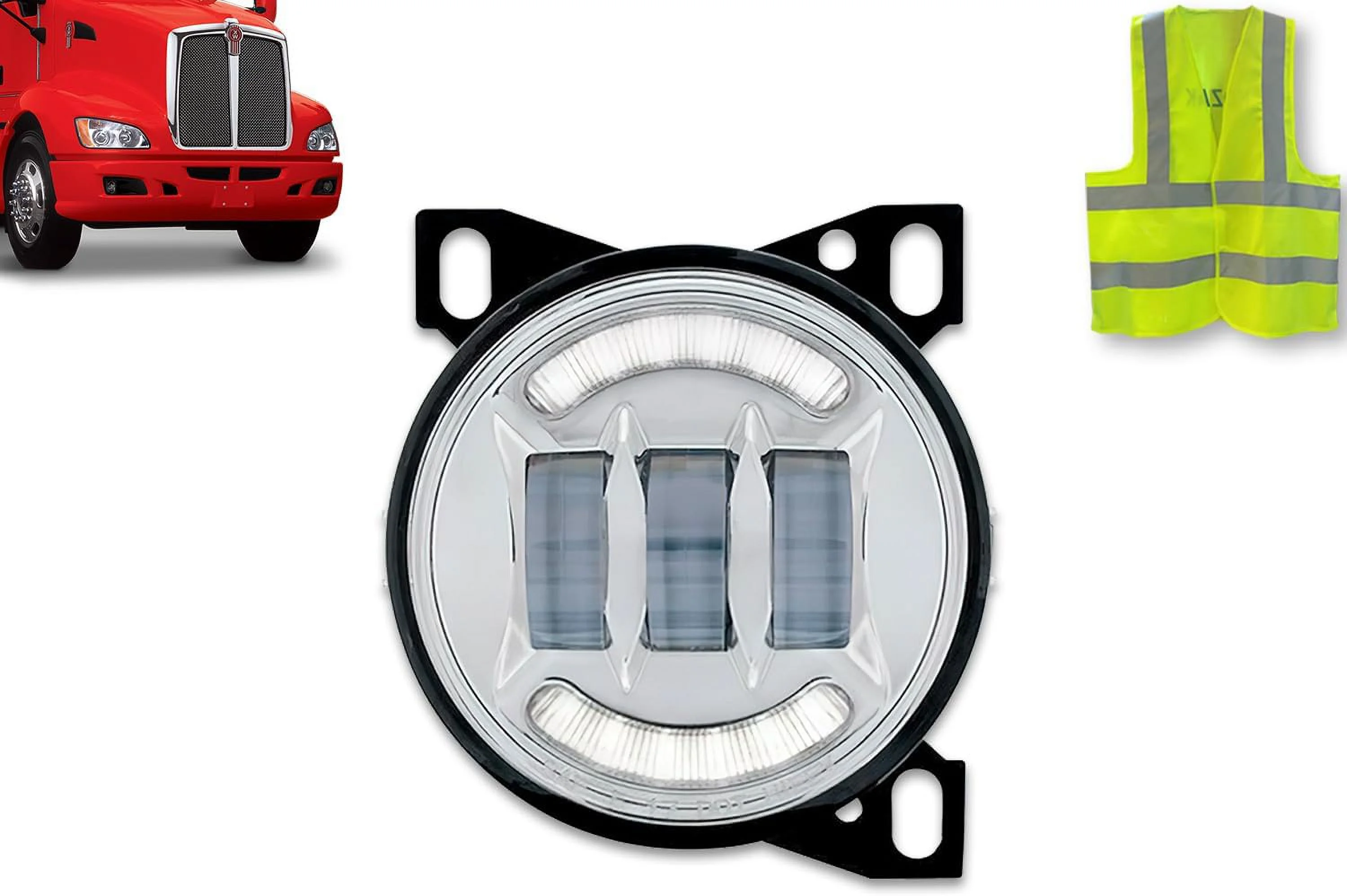 KOZAK Full LED Fog Light Lamp w/LED Arches High Power (Left Driver Side) compatible with Kenworth T660 PLUS Kenworth Logo and Vest