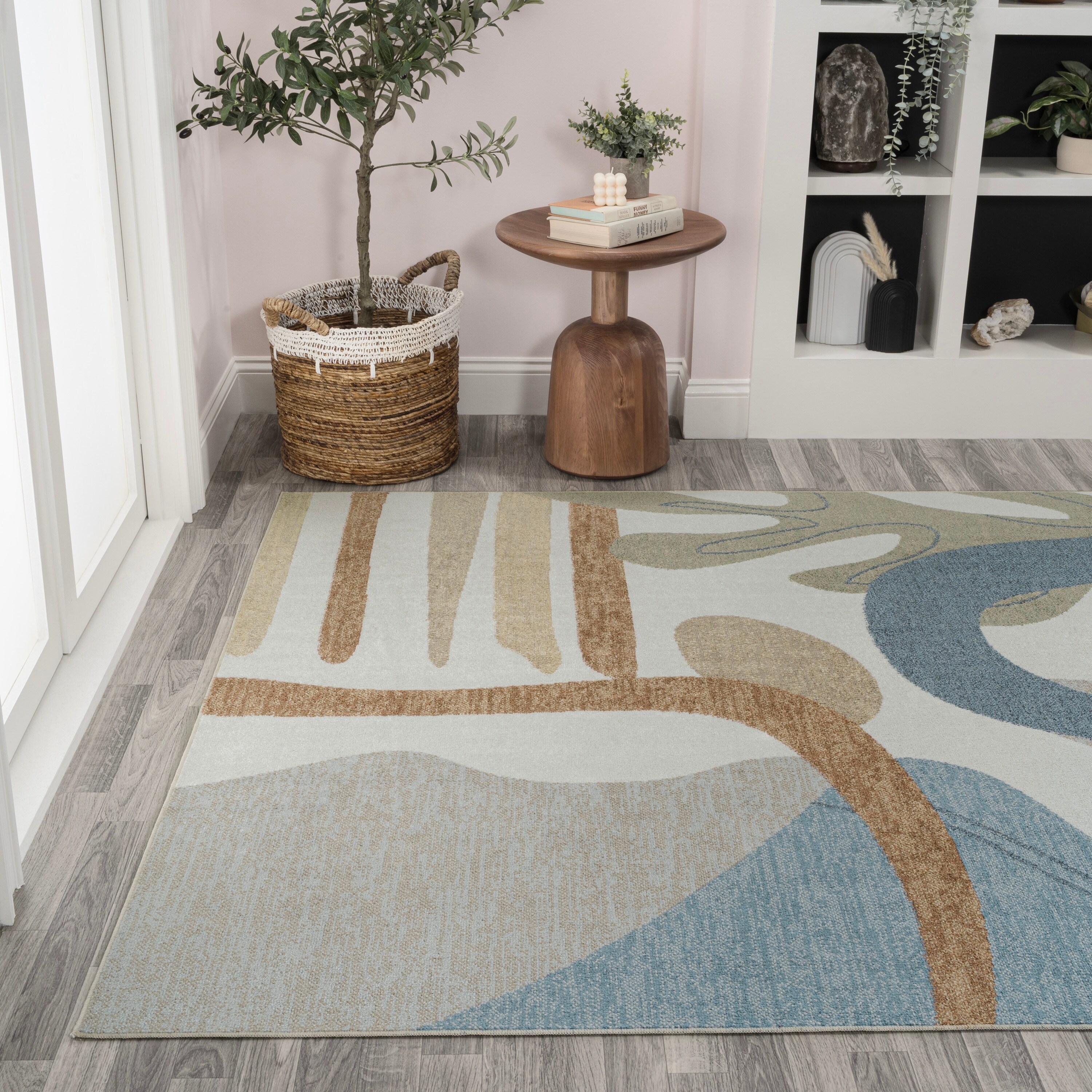 JONATHAN Y  Weaver Abstract Glam Botanical Machine-Washable Cream/Multi Area Rug 4 X 6