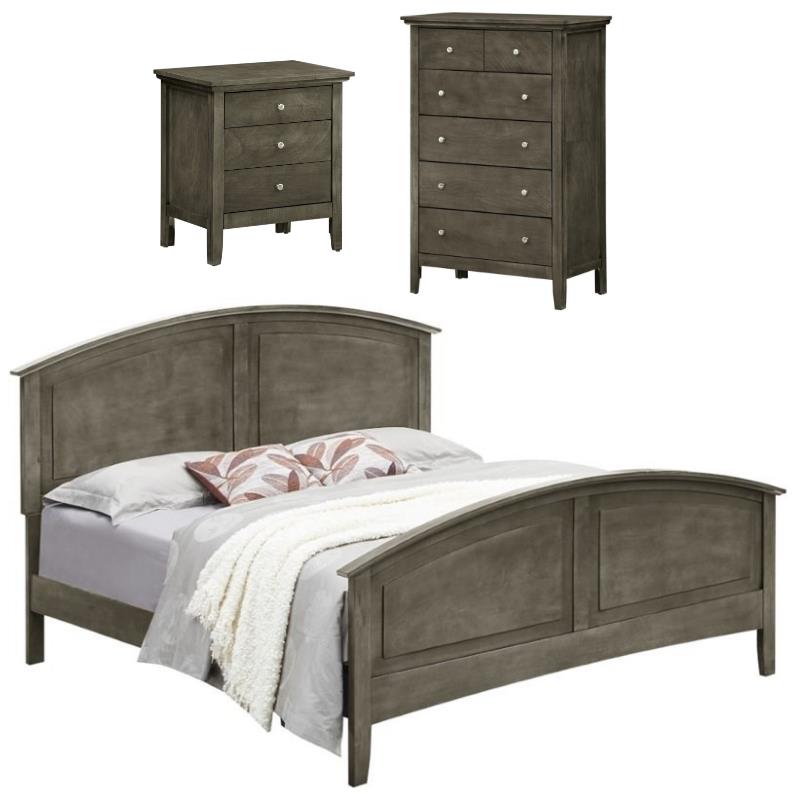 Home Square 3-Piece Set with Queen Bed 5-Drawer Chest and Nightstand in Gray