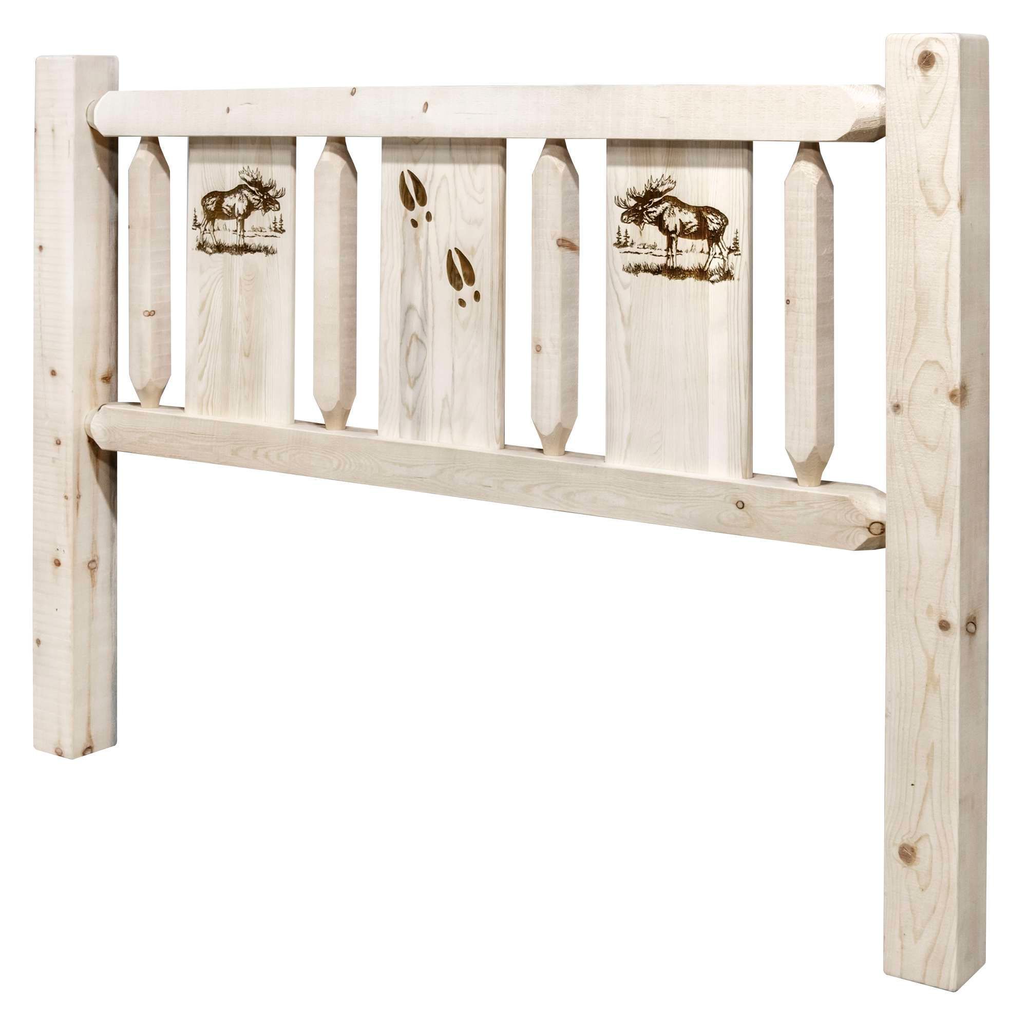 Homestead Collection Twin Headboard w/ Laser Engraved Moose Design, Clear Lacquer Finish