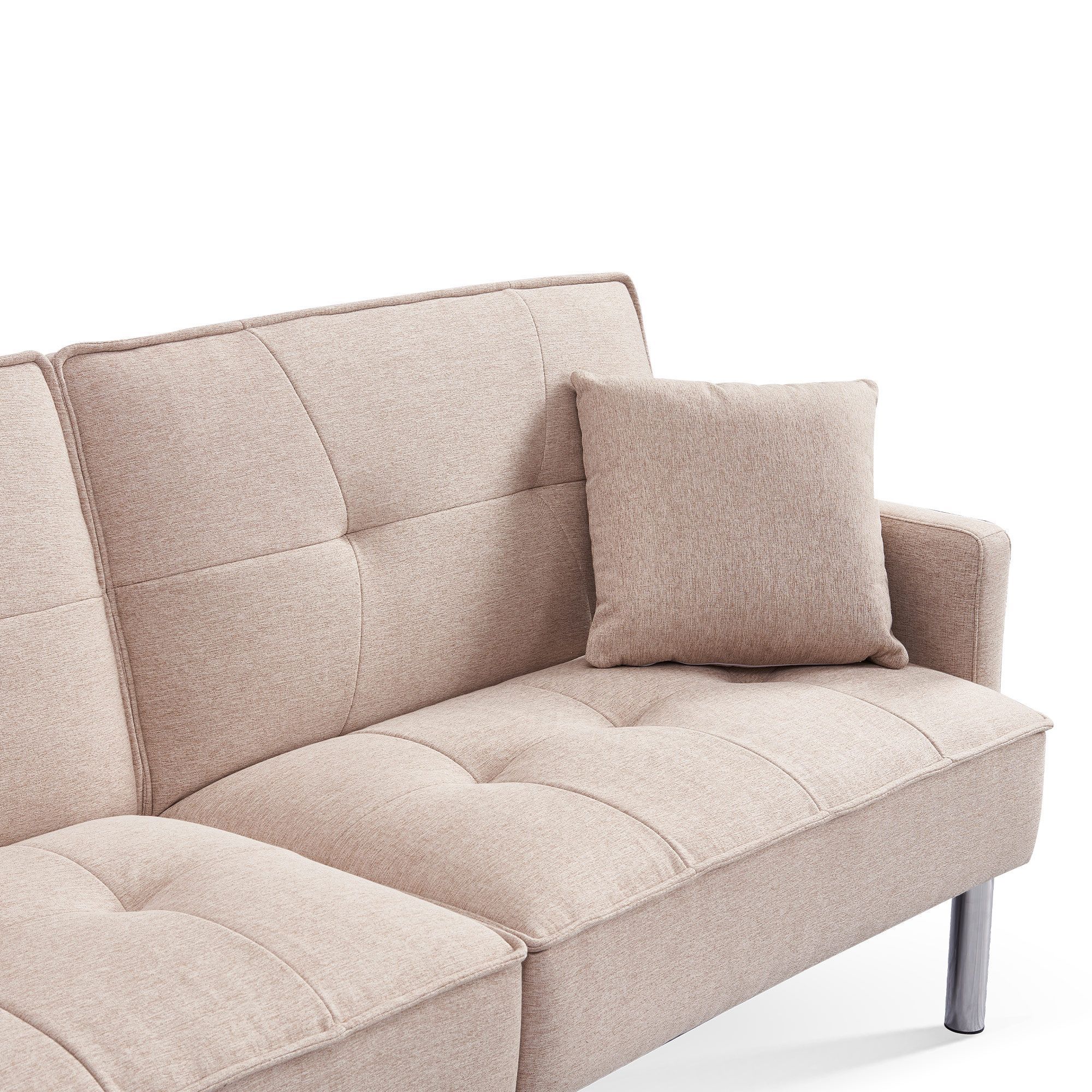 Moootto  84.6 in. Extra Long Modern Tufted Beige Fabric Futon Adjustable Sofa Bed & Folding Daybed Guest Bed, Upholstered Modern Convertible Sofa