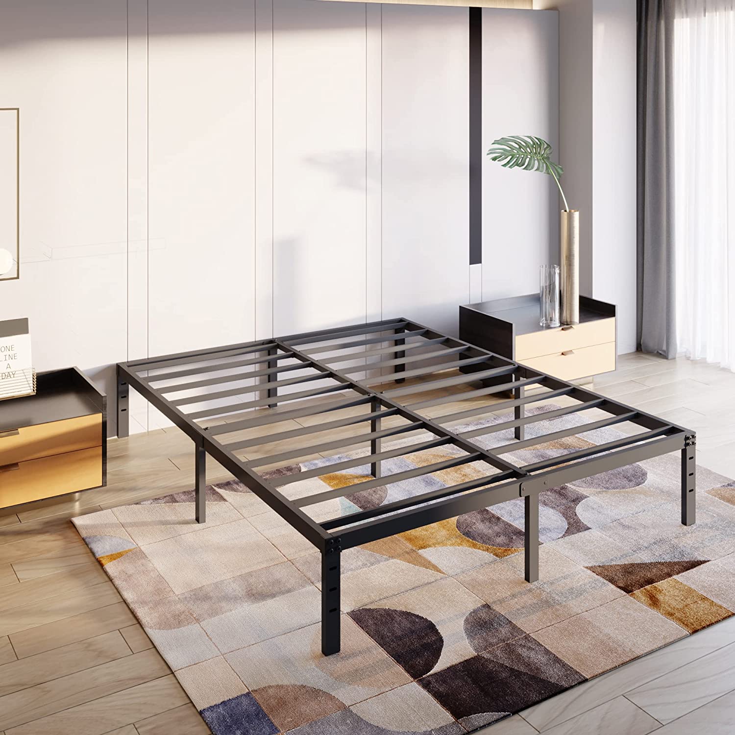 Popular XMhongsong 18 Inch King Size Bed Frame No Box Spring Needed  Heavy Duty Metal Platform Bed Frame  Easy Assembly  Noise Free  Black