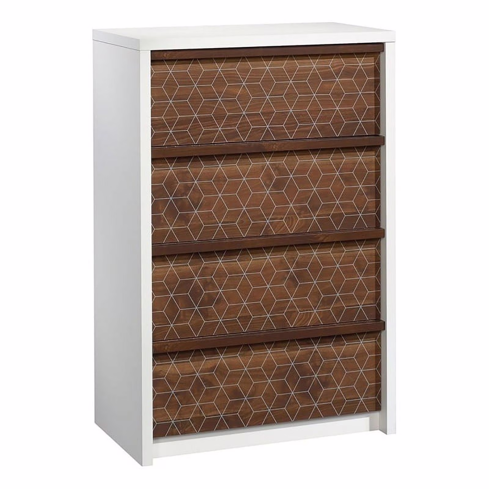 Pemberly Row 4-Drawer Engineered Wood Chest in Soft White/Grand Walnut