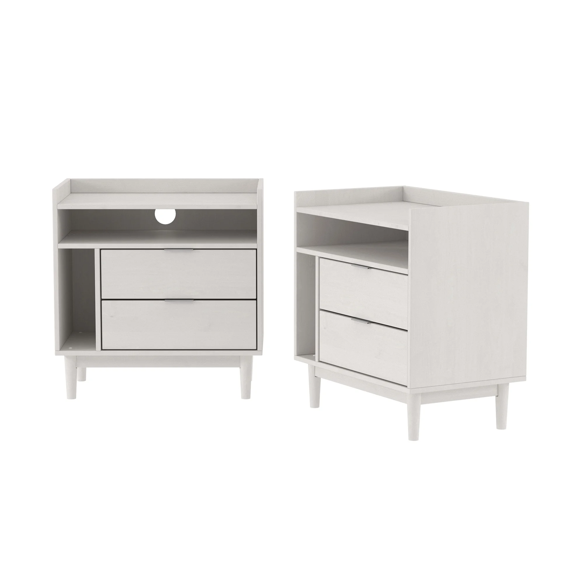 Walker Edison Mid-Century Modern 2-Drawer Wood Nightstand, Set of 2, White