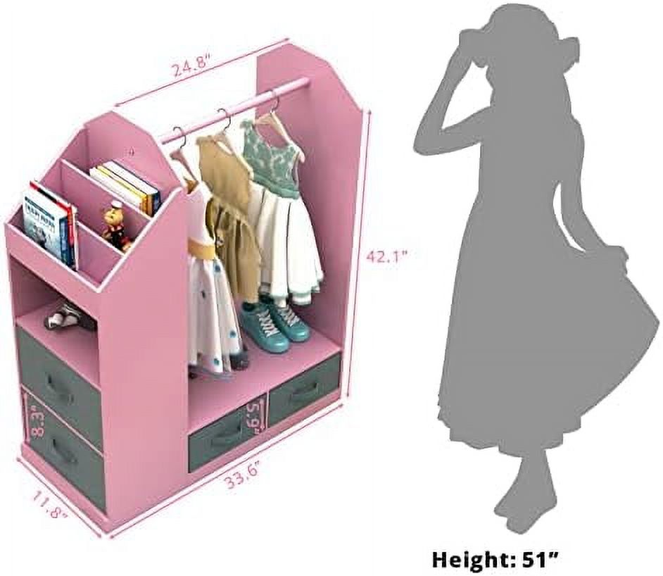 RUNFAYBIU Costume Organizer - Clothing Rack - Armoire Wardrobe Closet - Open Hanging Dresser with Mirror - Dress-Up Center - Garment Rack with 3 Shelves  1 Compartment  4 Drawers  Hanging