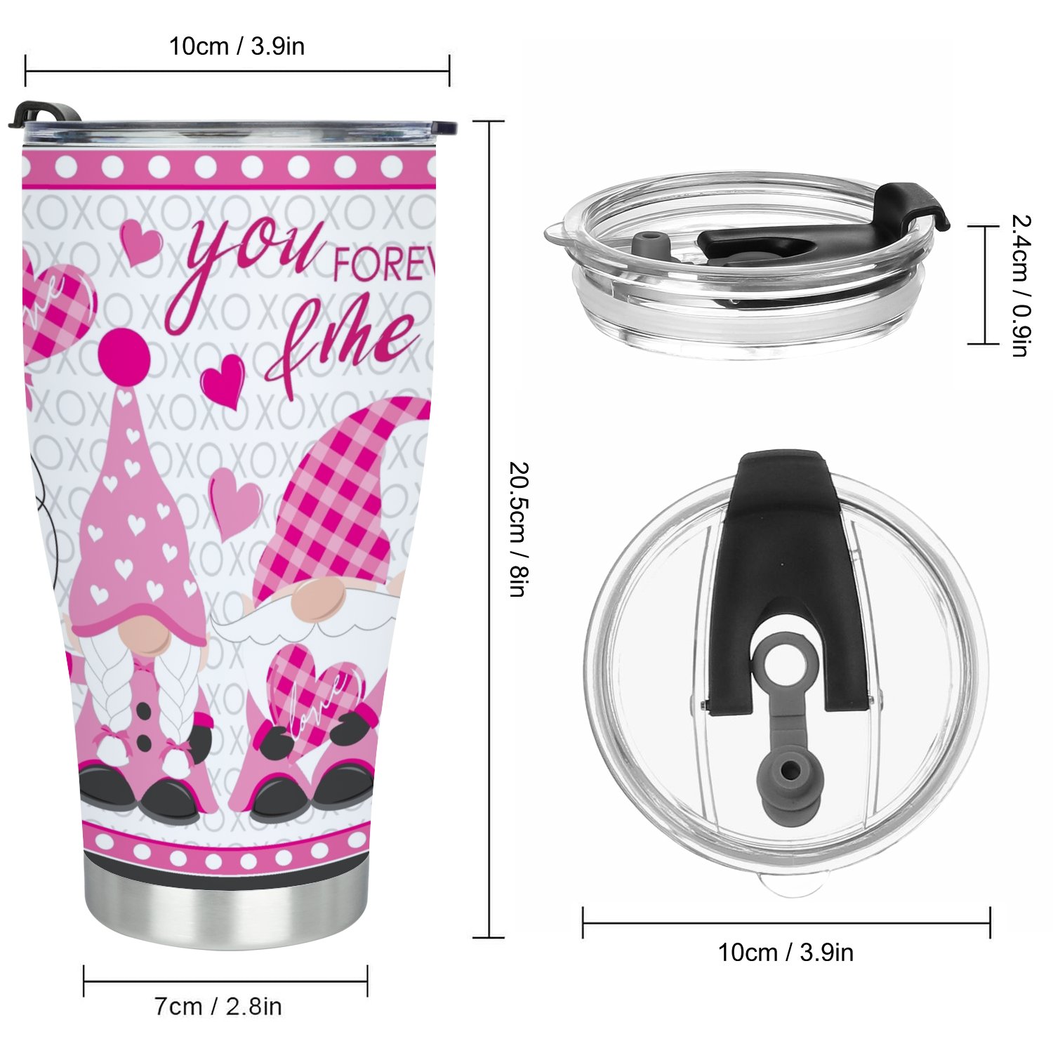 Hidove Stainless Steel Tumbler, Gnomes and Hearts 30oz Leak Proof & Stainless Steel Bottle for Hot & Cold Drinks - Coffee Travel Mug, Water Metal Canteen, Thermal Cup