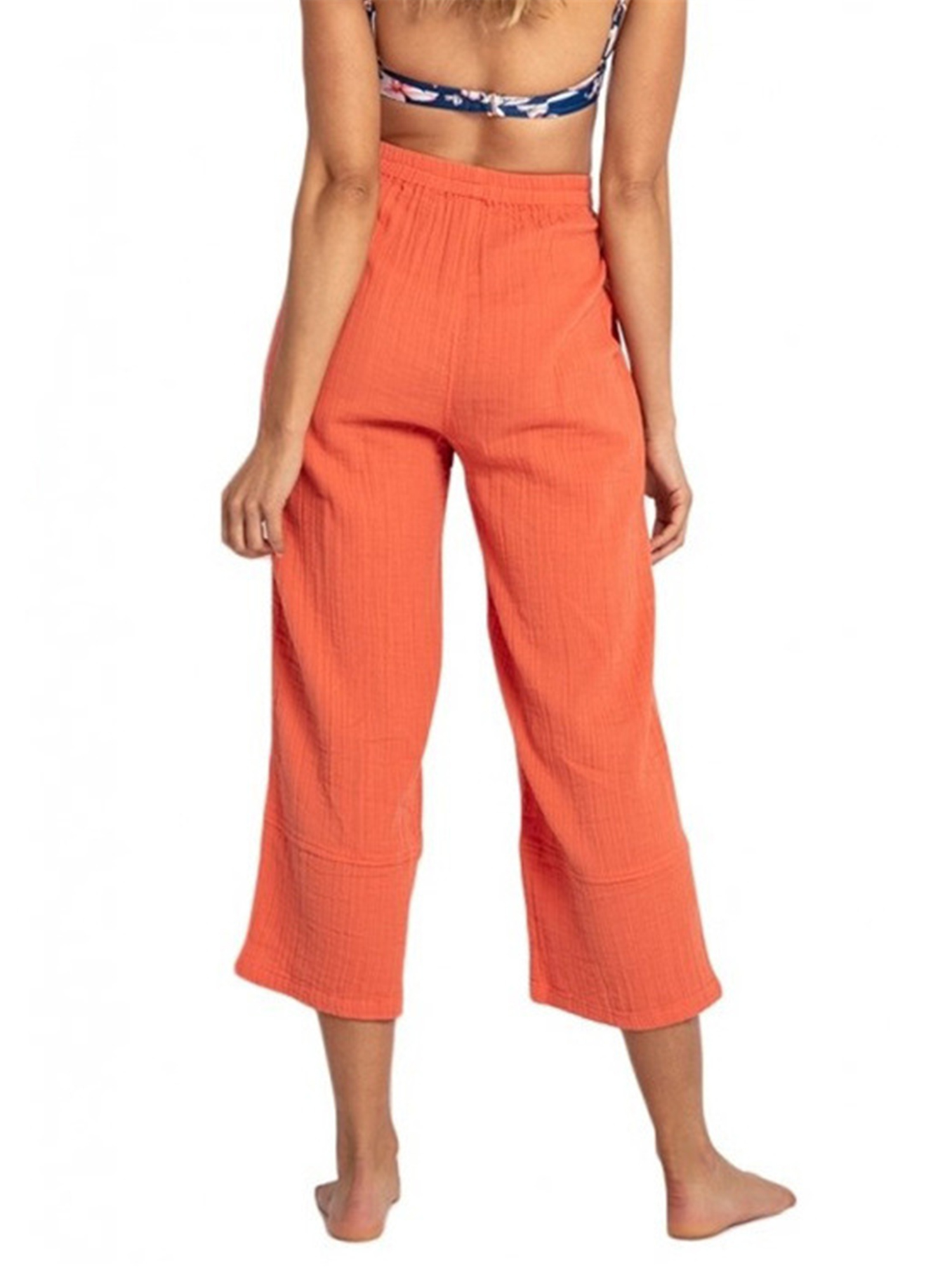 Paille Womens Casual Loose Elastic Waist Cotton Linen Capris Cropped Wide Leg Pants