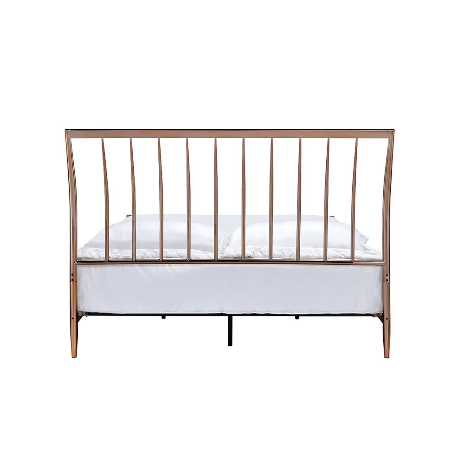 Benzara Industrial Metal Queen Bed with Tapered Legs and Slated Headboard, Copper