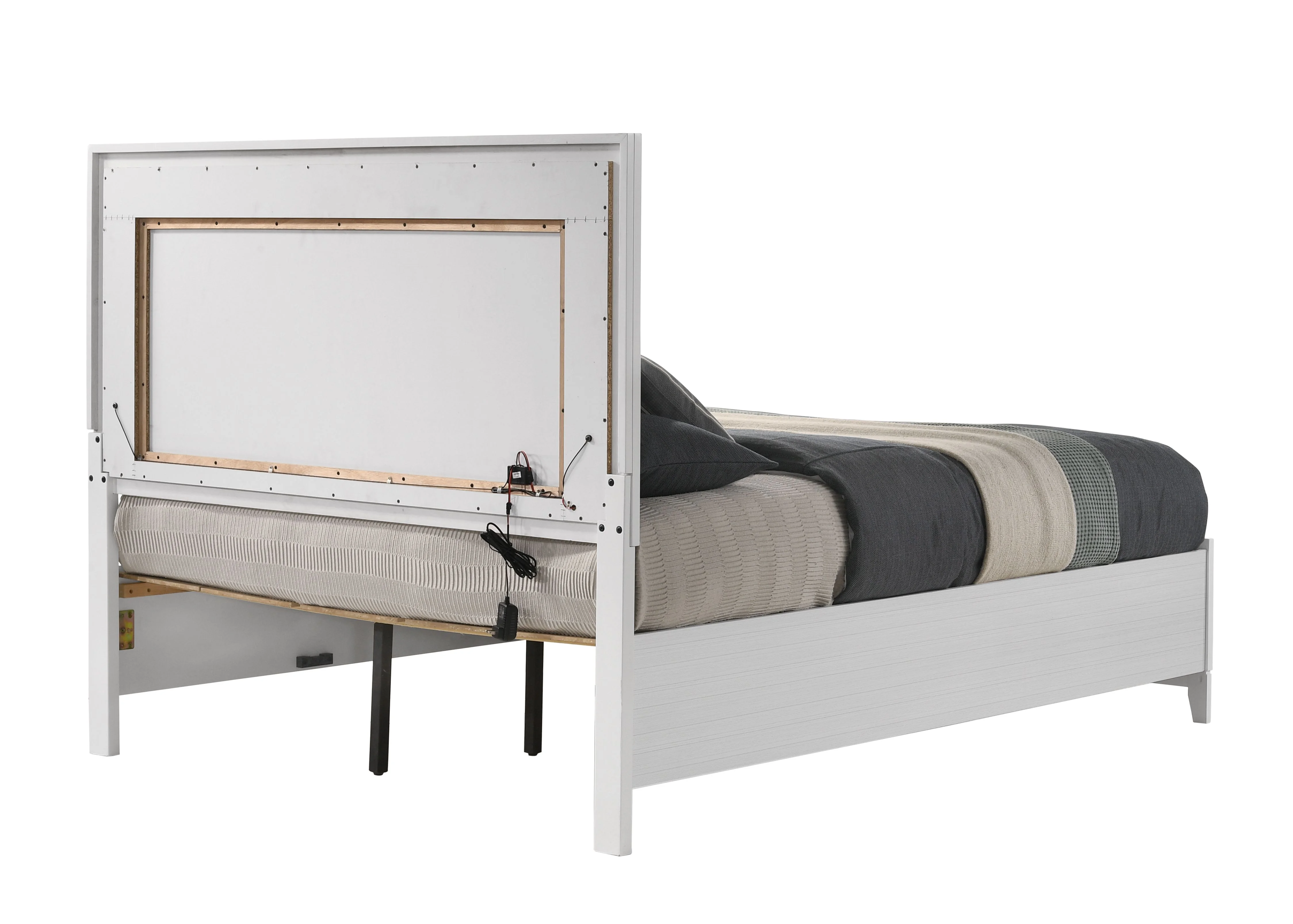 ACME Haiden 2-Drawer Wooden Eastern King Bed with LED in White