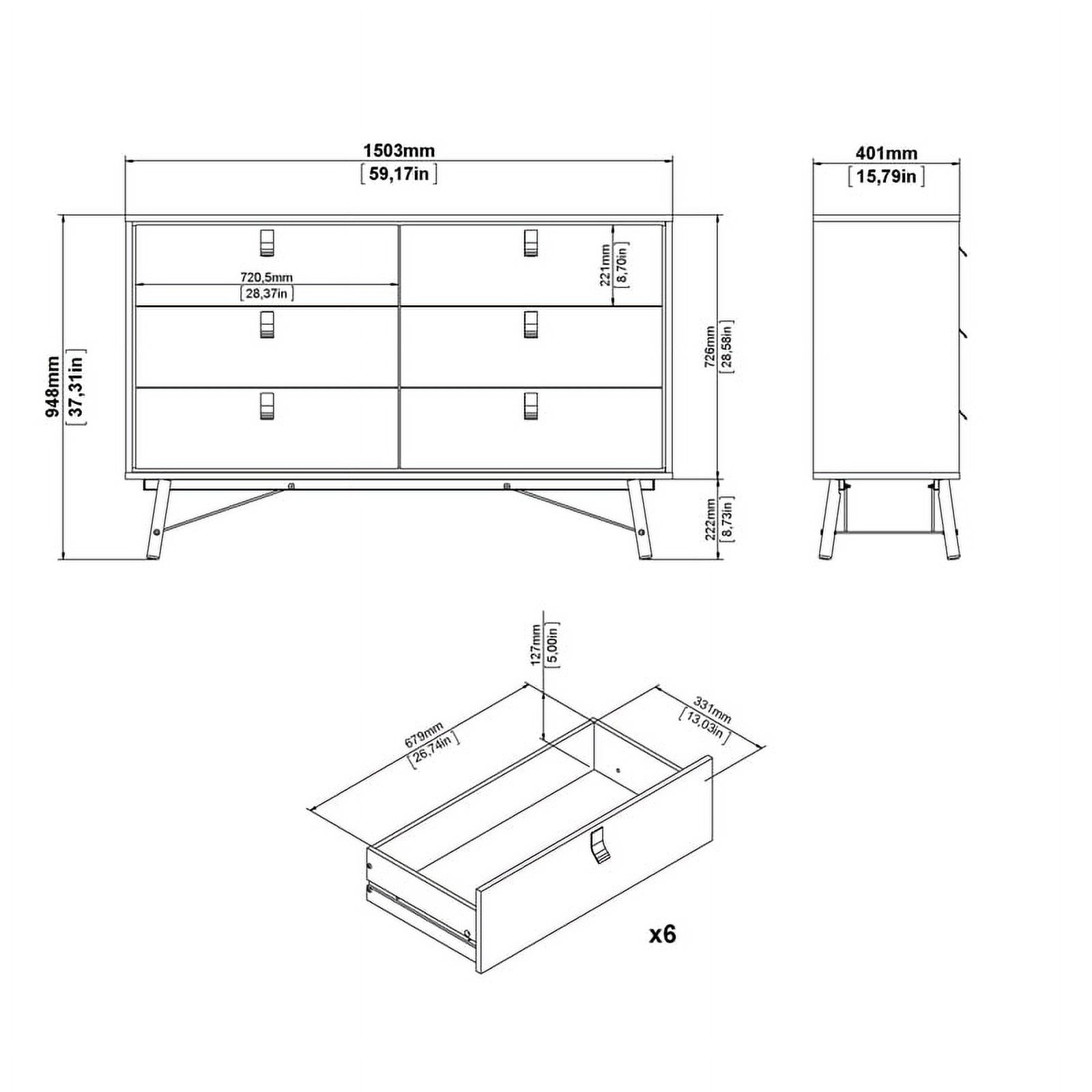 Pemberly Row Engineered Wood 6 Drawer Double Dresser in White Matte and Black