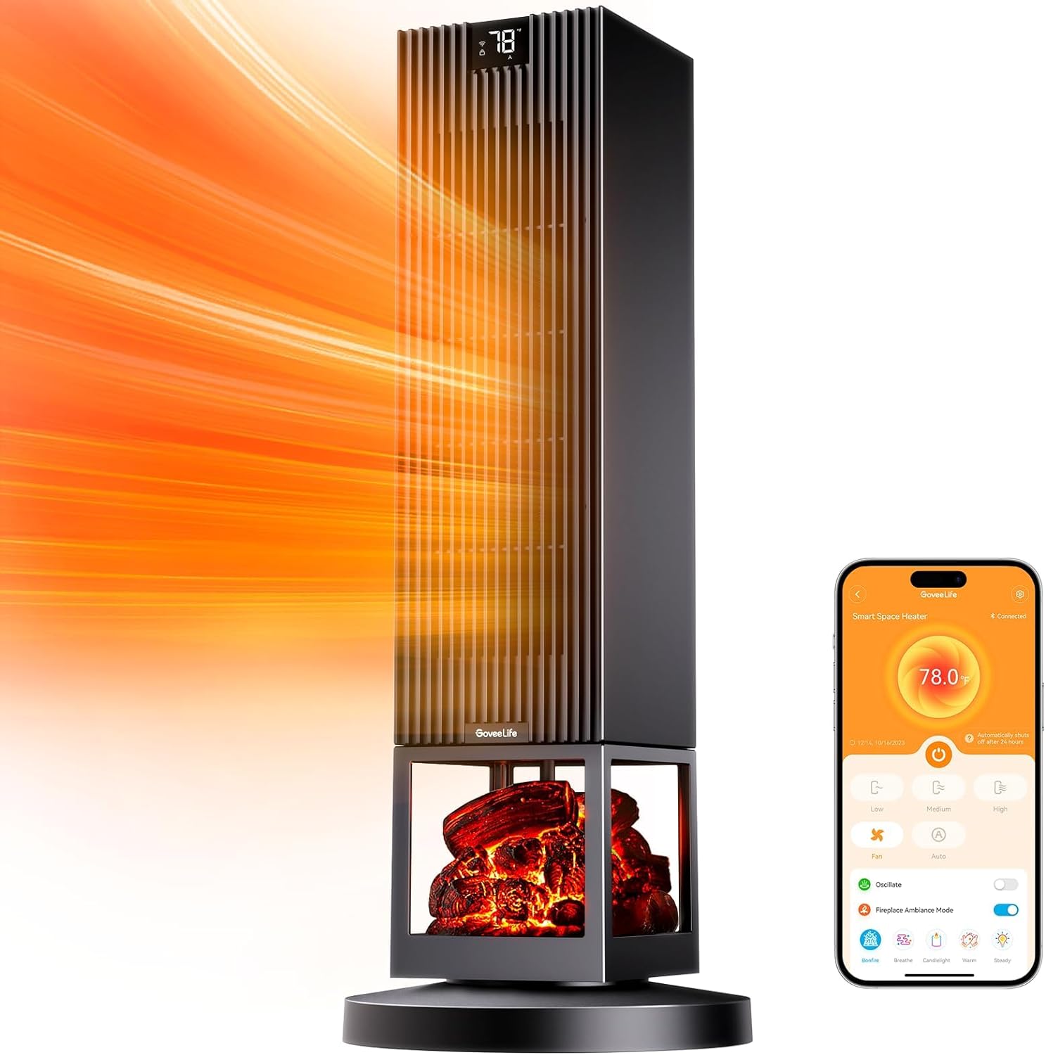 ZHANHAO Smart Space Heater Max for Indoor Use, 80°Oscillation, Night Light, 1500W Fast Heating with Thermostat, 24H Timer, 5 Modes, App & Voice Control, Electric Heater Safe for Bedroom Home Office