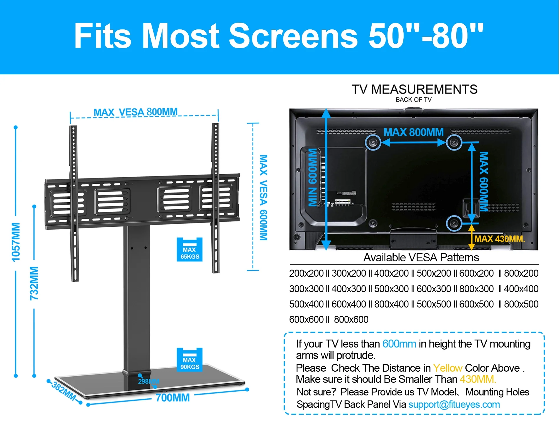 FITUEYES Swivel Universal Tabletop TV Stand  up to 80 inch Flat Screen TV , Black