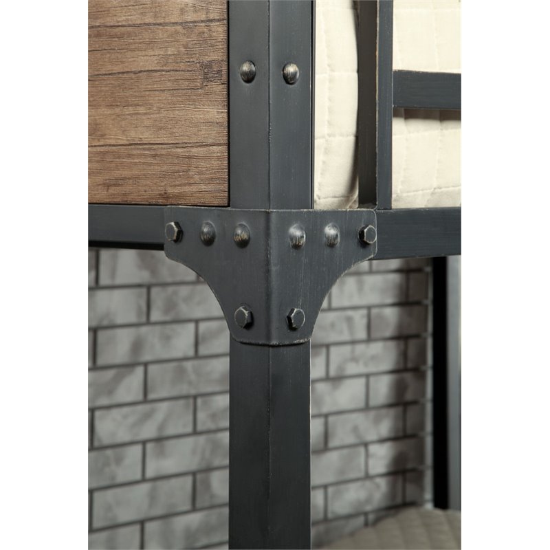 Bowery Hill Modern Steel Metal/Wood Full Over Full Bunk Bed in Black