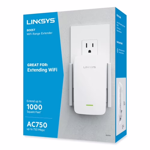 Linksys AC750 BOOST Wi-Fi Extender, 1 Port, Dual-Band 2.4 GHz/5 GHz