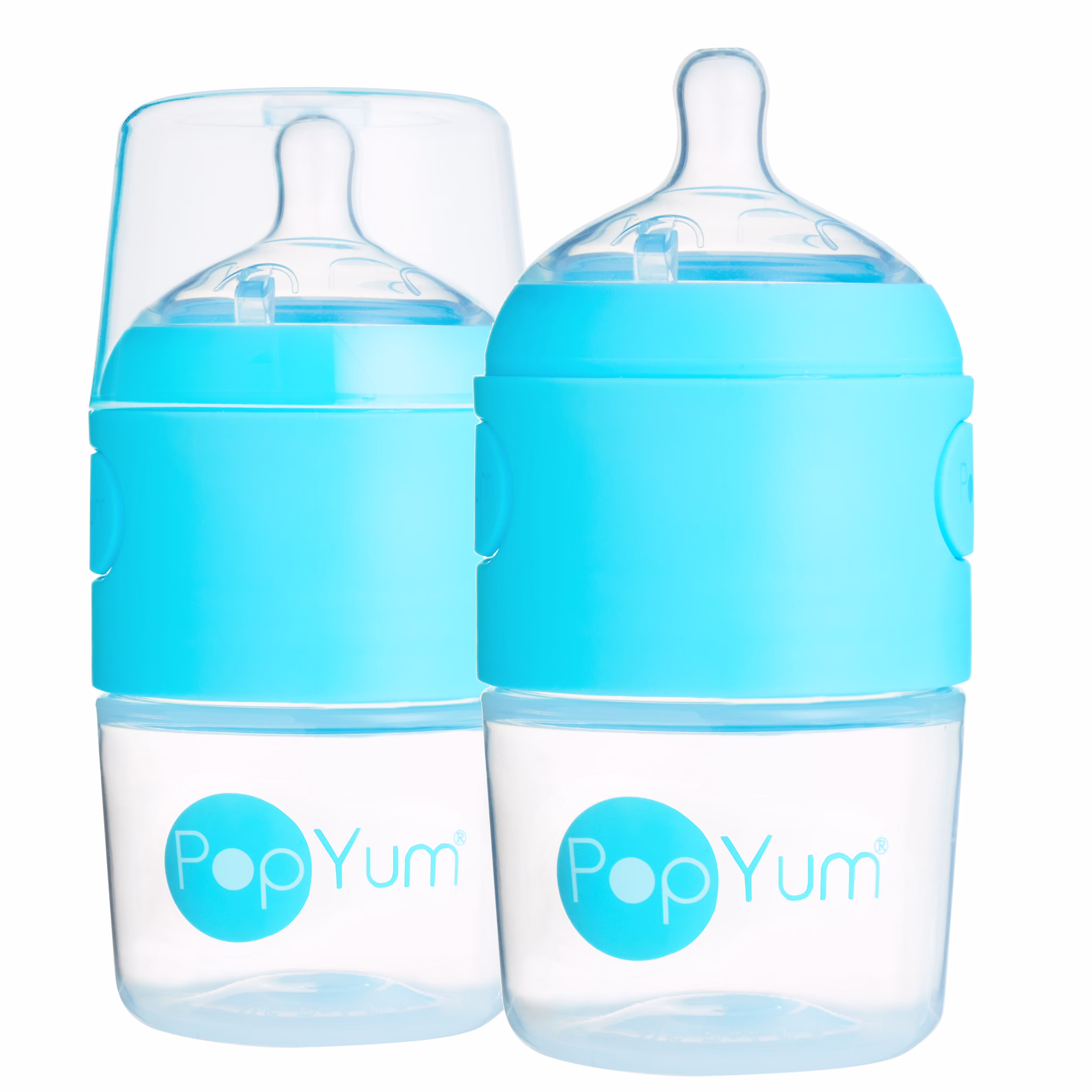 PopYum 5 oz Blue Anti-Colic Formula Making / Mixing / Dispenser Baby Bottles, 2-Pack (with #1 nipples)