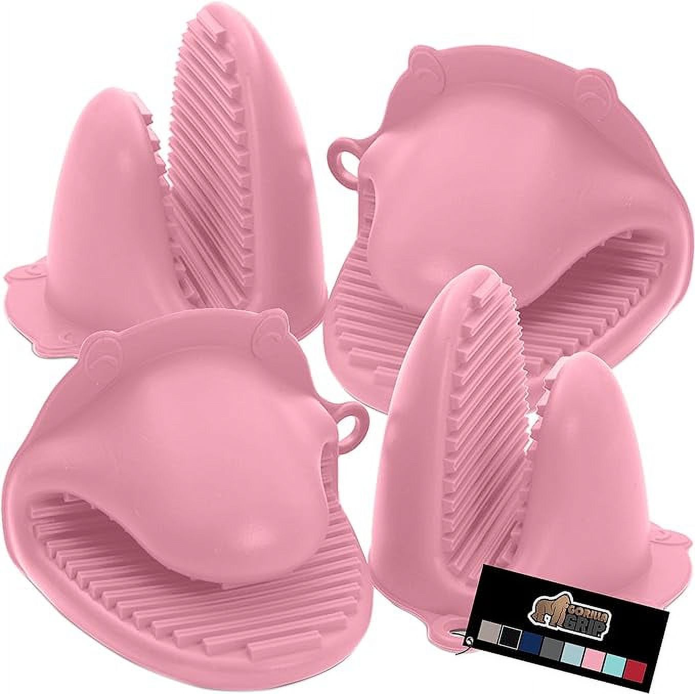 Gorilla Grip Heat and Slip Resistant Silicone Mini Potholders Mitts, Oven Mitt Gloves, BPA-Free, Textured Design, Better Grip, Hot Plate Holder, Kitchen Finger Grips, Cooking, Waterproof 4 Set, Pink