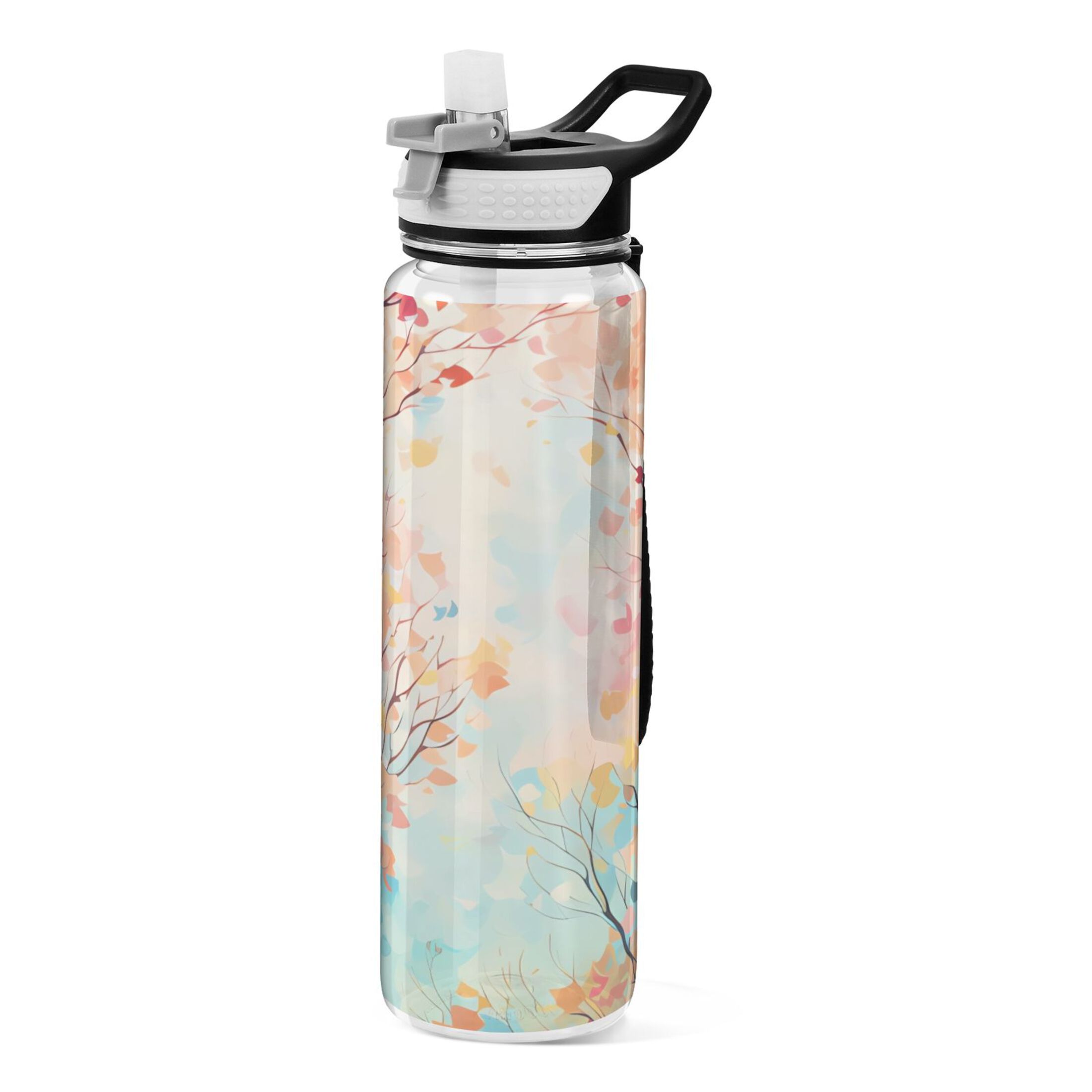 Abstract Trees 32oz Water Bottles with Straw Tritan Leakproof Sports Bottle BPA Free Clear for Fitness Gym Swimming Cycling