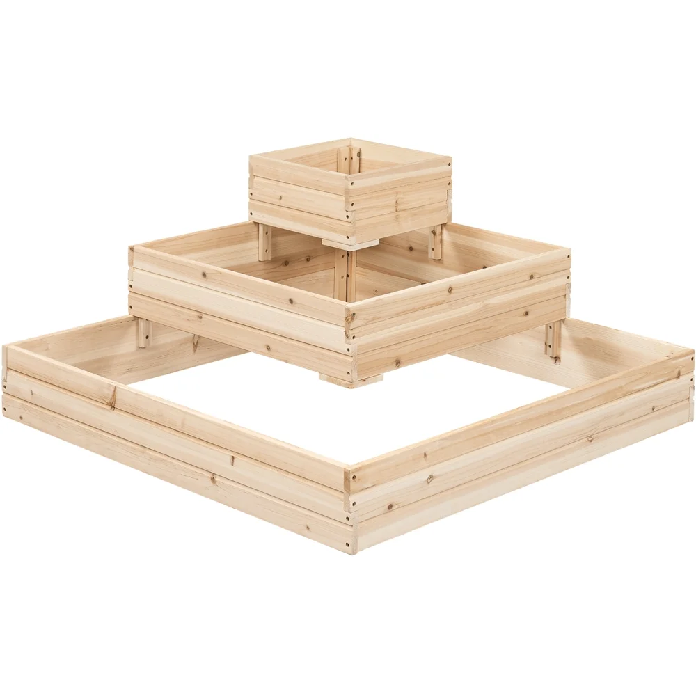 Yaheetech 3-Tier Fir Wood Raised Garden Bed Elevated Flowers Herbs, Wood