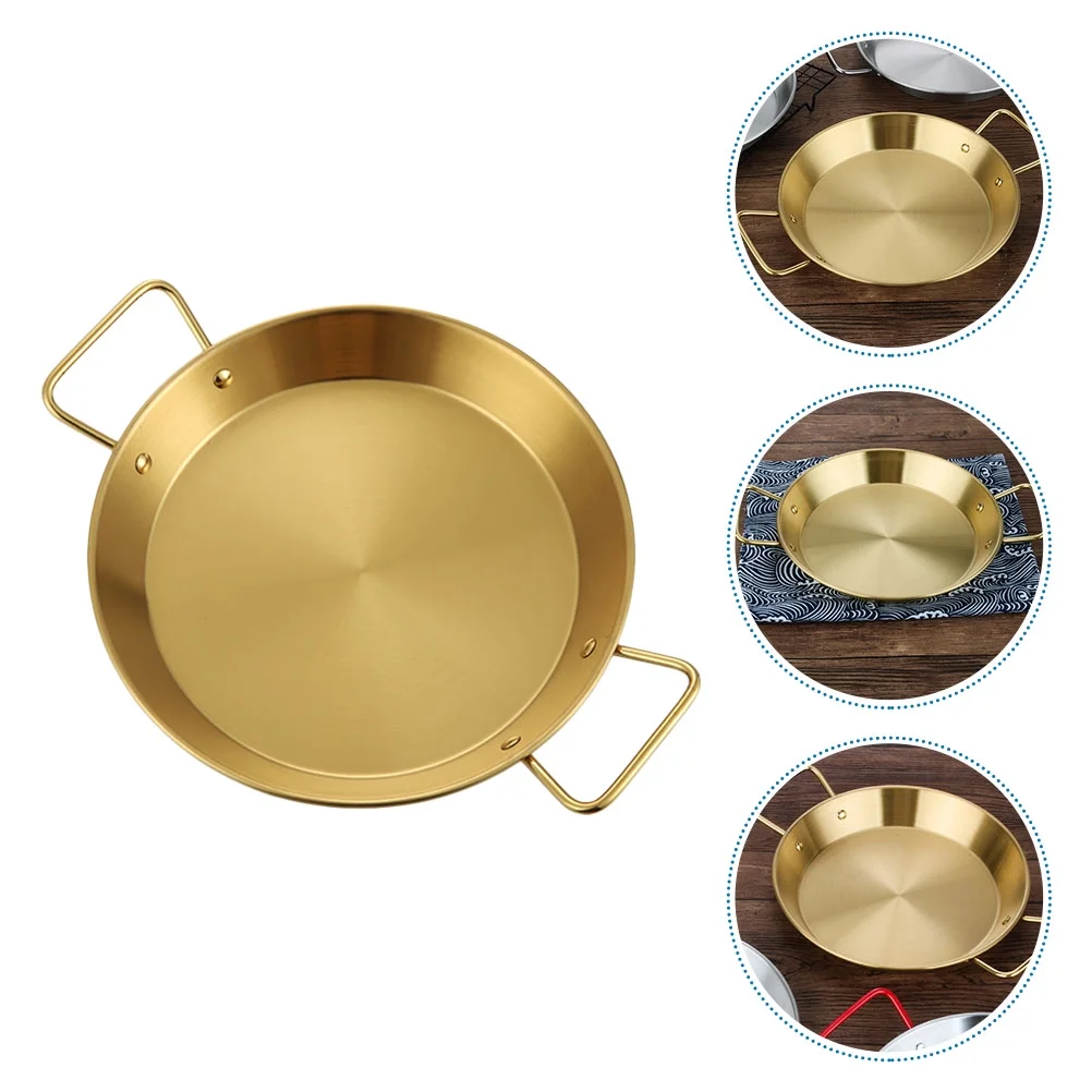 NUOLUX 1pc Household Frying Saucepan Binaural Stainless Steel Pan Pasta Plate(Golden)