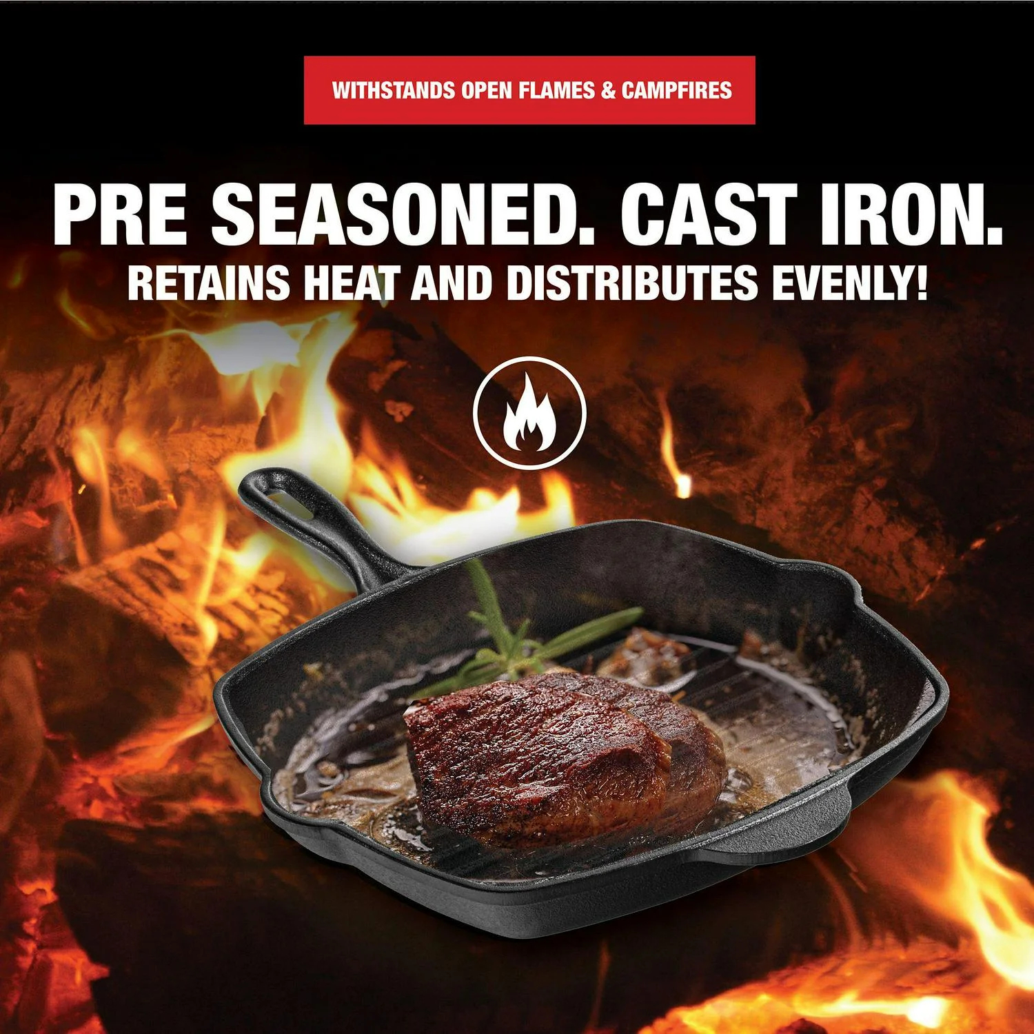 Granitestone 10.25 in. Pre-Seasoned Cast Iron Square Grill Pan