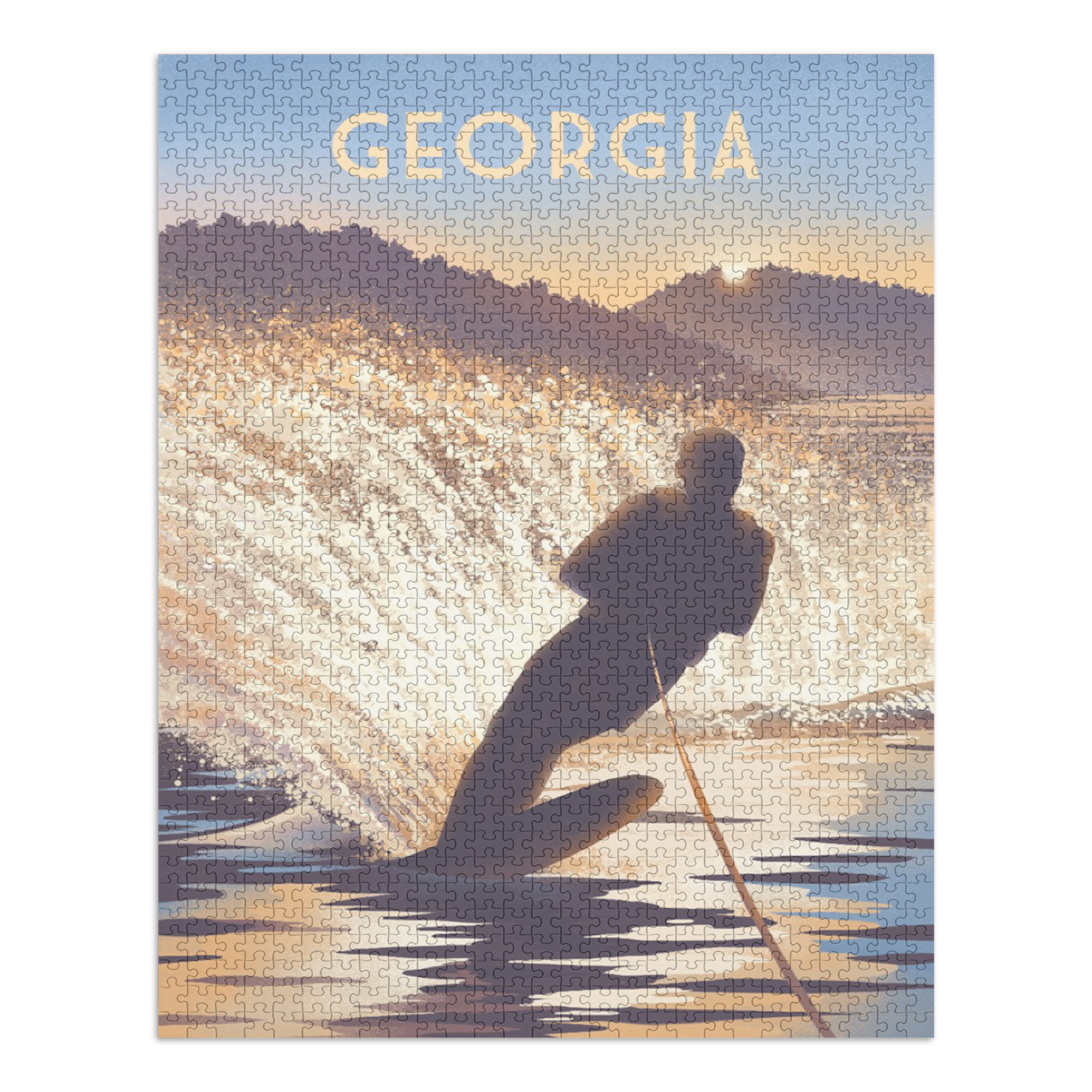 Georgia, Lithograph, Lean Into Adventure, Water Skiing (1000 Piece Puzzle, Size 19x27, Challenging Jigsaw Puzzle for Adults and Family, Made in USA)