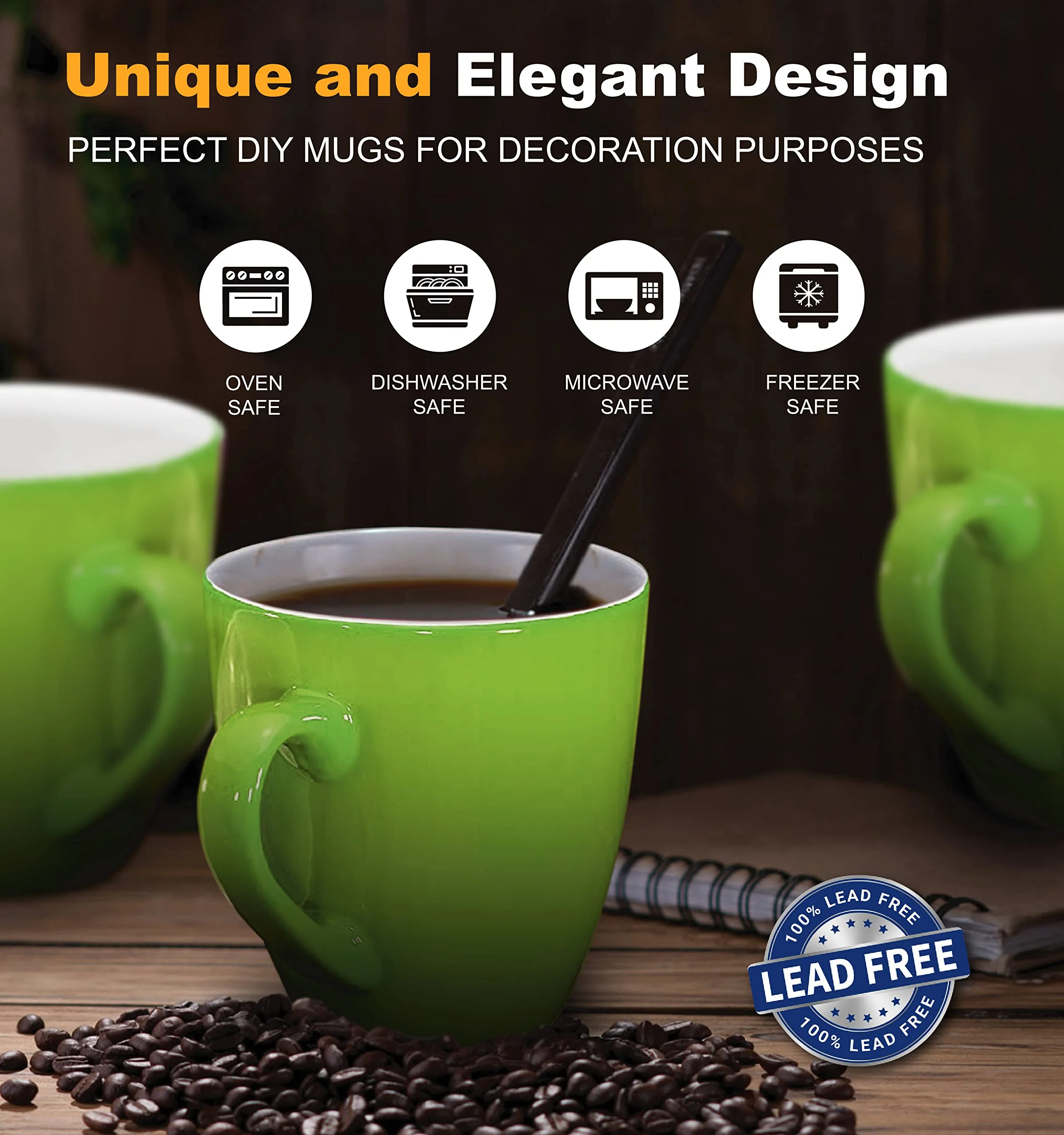 Bruntmor | Coffee Mug Set Set Of 6 Large-Sized 16 Ounce Ceramic Coffee Mugs