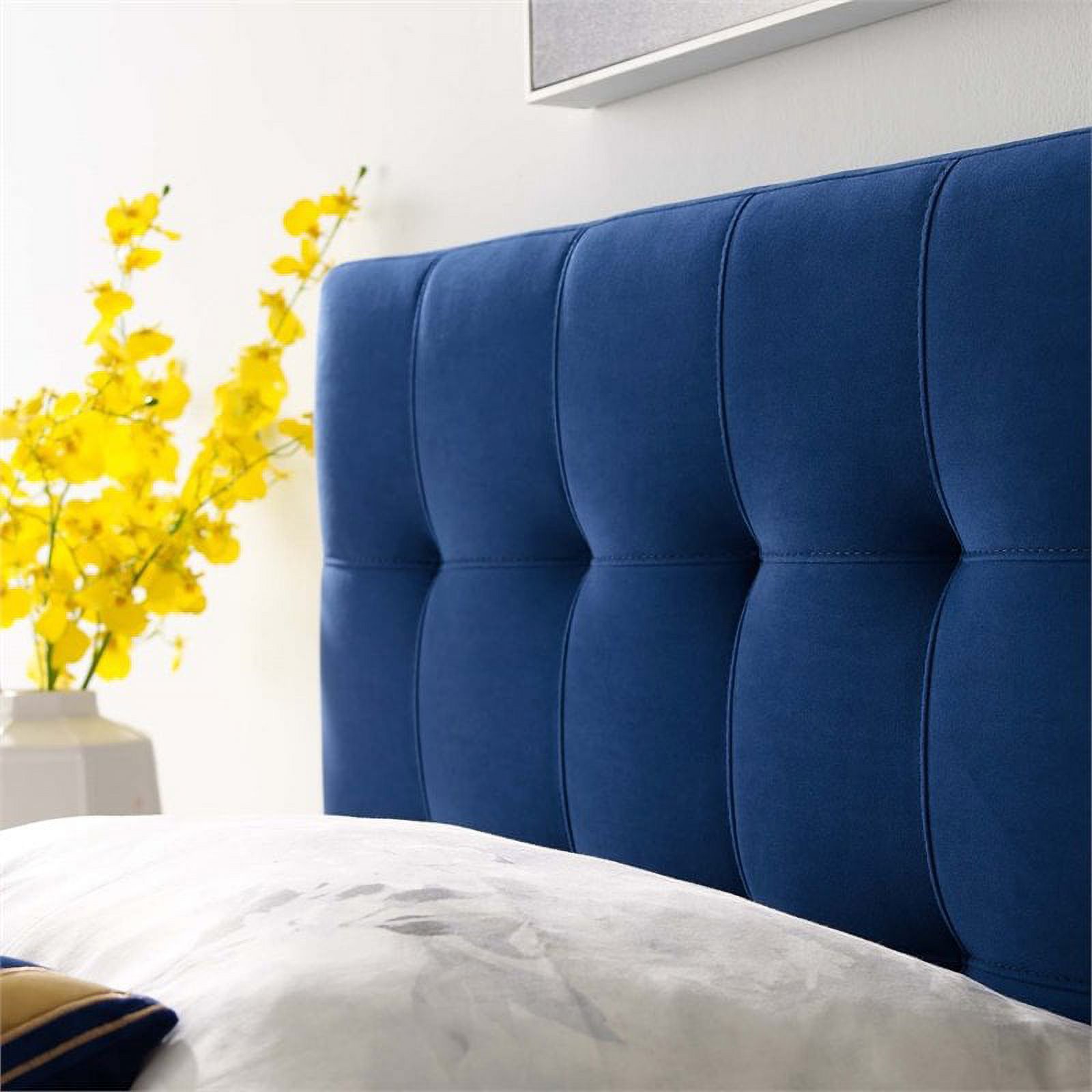 Pemberly Row Modern Fabric Blue Biscuit Tufted Velvet Twin Headboard