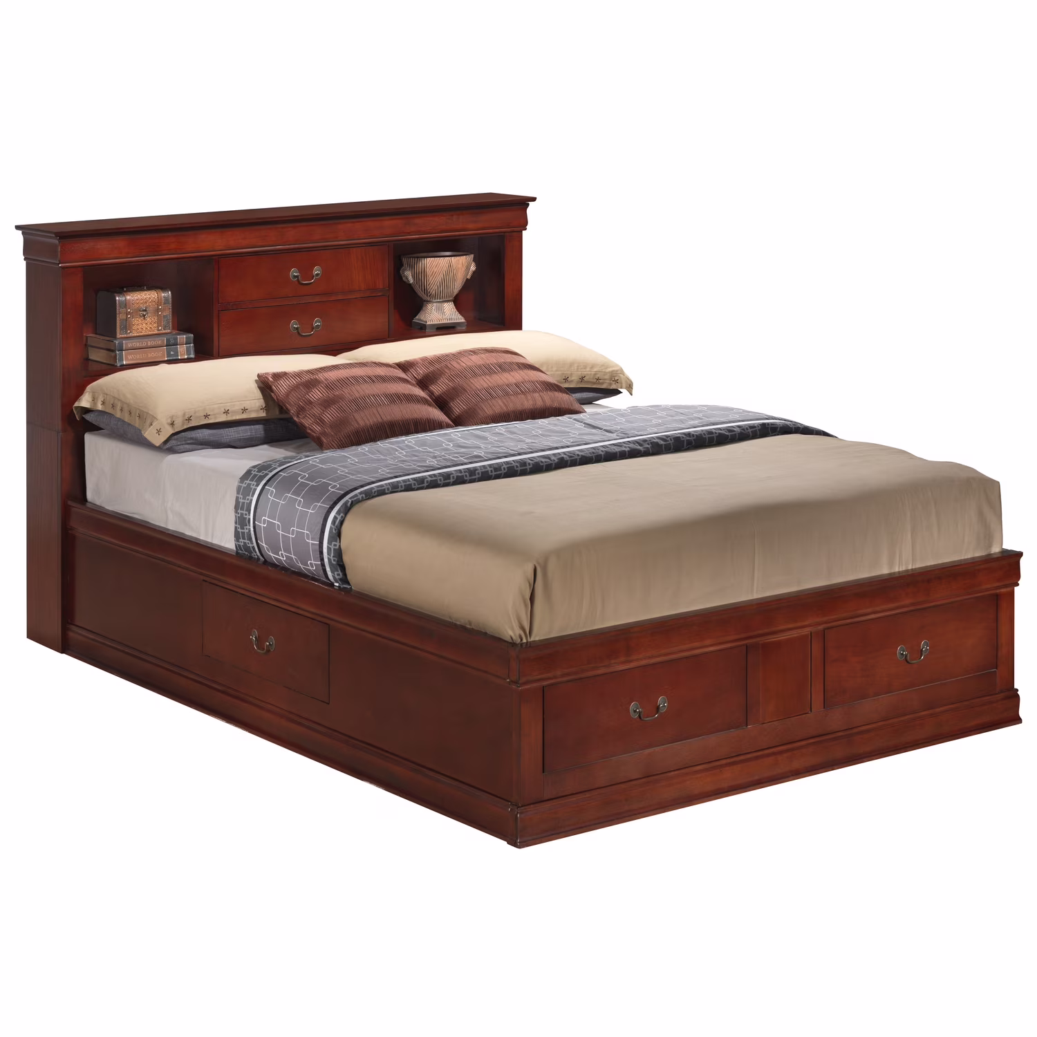 Homestock African Adventure G3100B-QSB Queen Storage Bed , Cherry