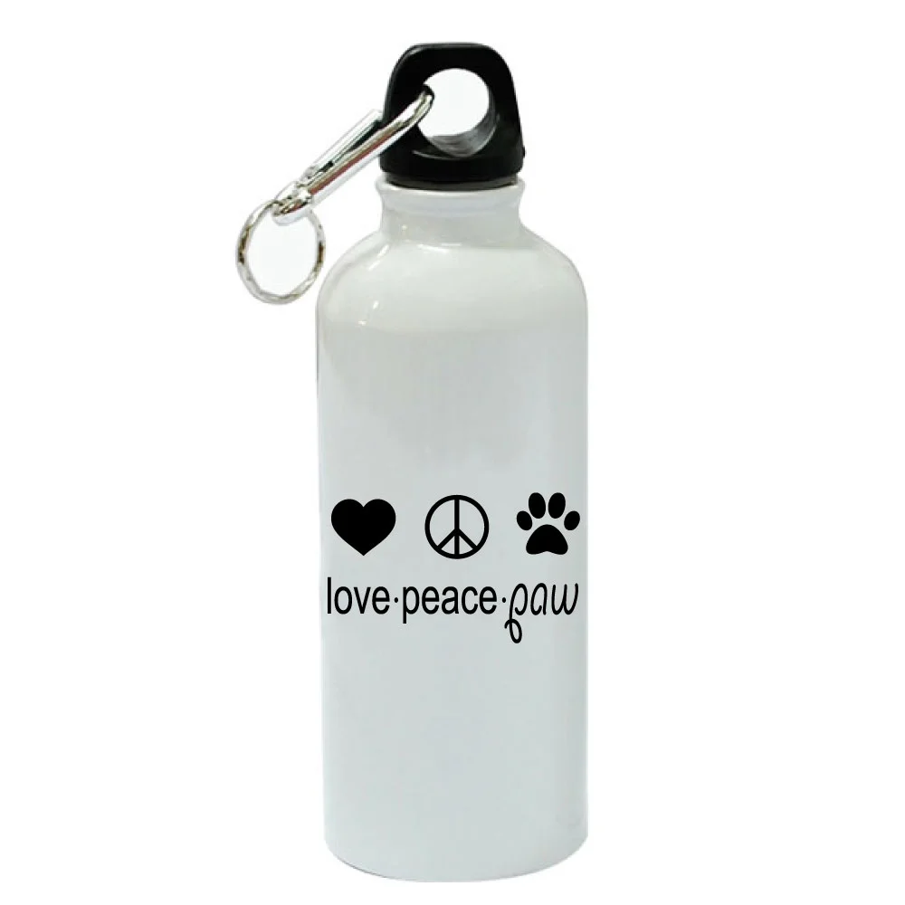 Love - Peace - Paw White Aluminum Sports 20 oz Water Bottle