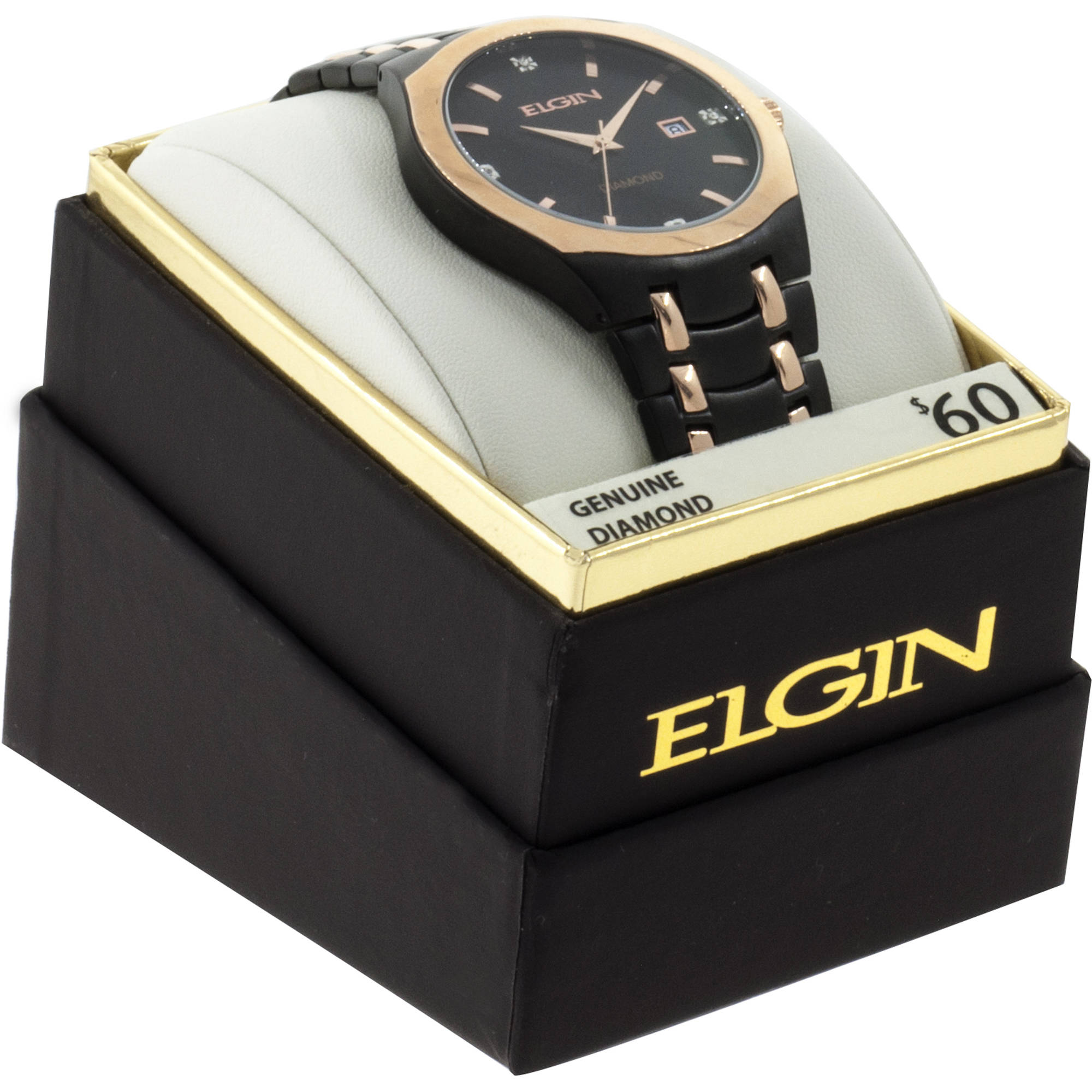 Elgin Adult Male Round Dial Analog Watch with Black and Rose Gold Bracelet (EG16007GTST)