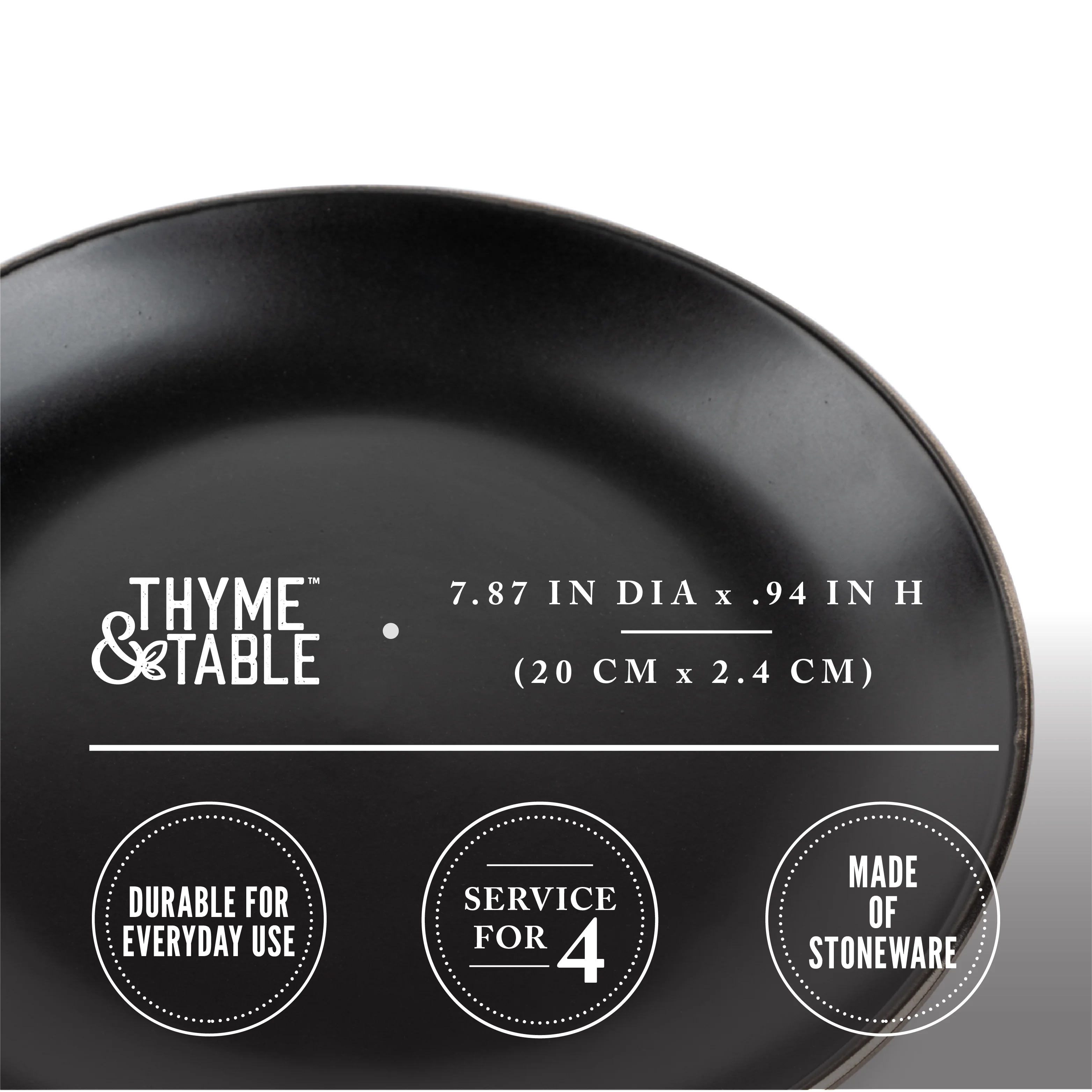 Thyme & Table Dinnerware Black Onyx Stoneware Salad Round Plates, 4 Pack